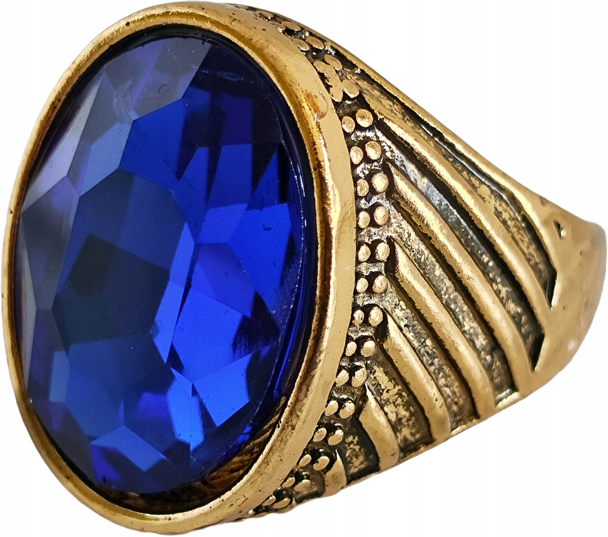 Zlatý signet s velkým modrým safírem Kámen Ocel Ušlechtilá Vintage
