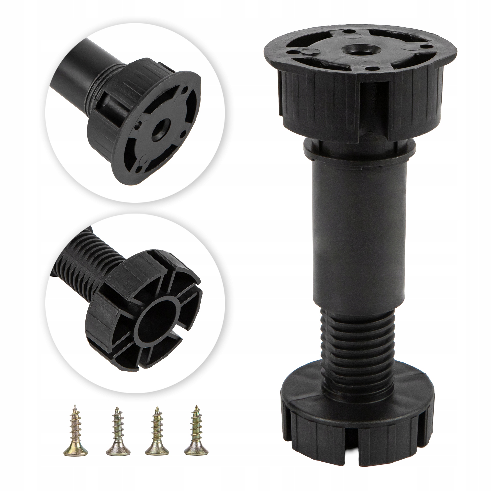 Noga Meblowa Kuchenna Pcv 100mm (86-125mm) Udźwig 250kg Wkręty 50szt
