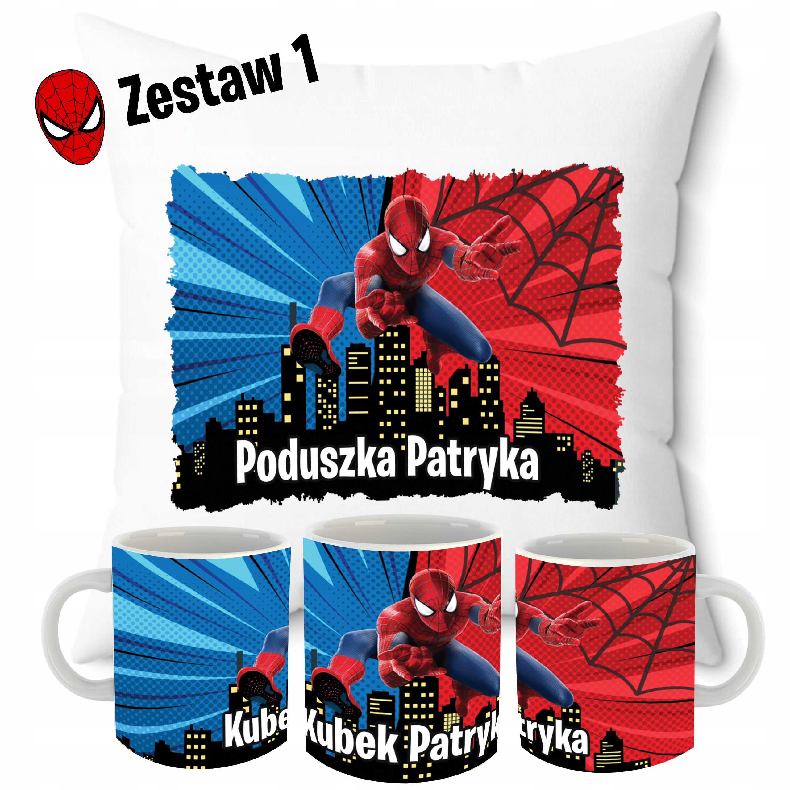 ZESTAW PODUSZKA + KUBEK SPIDERMAN + IMIĘ PREZENT URODZINY PERSONALIZOWANY Marka inna marka