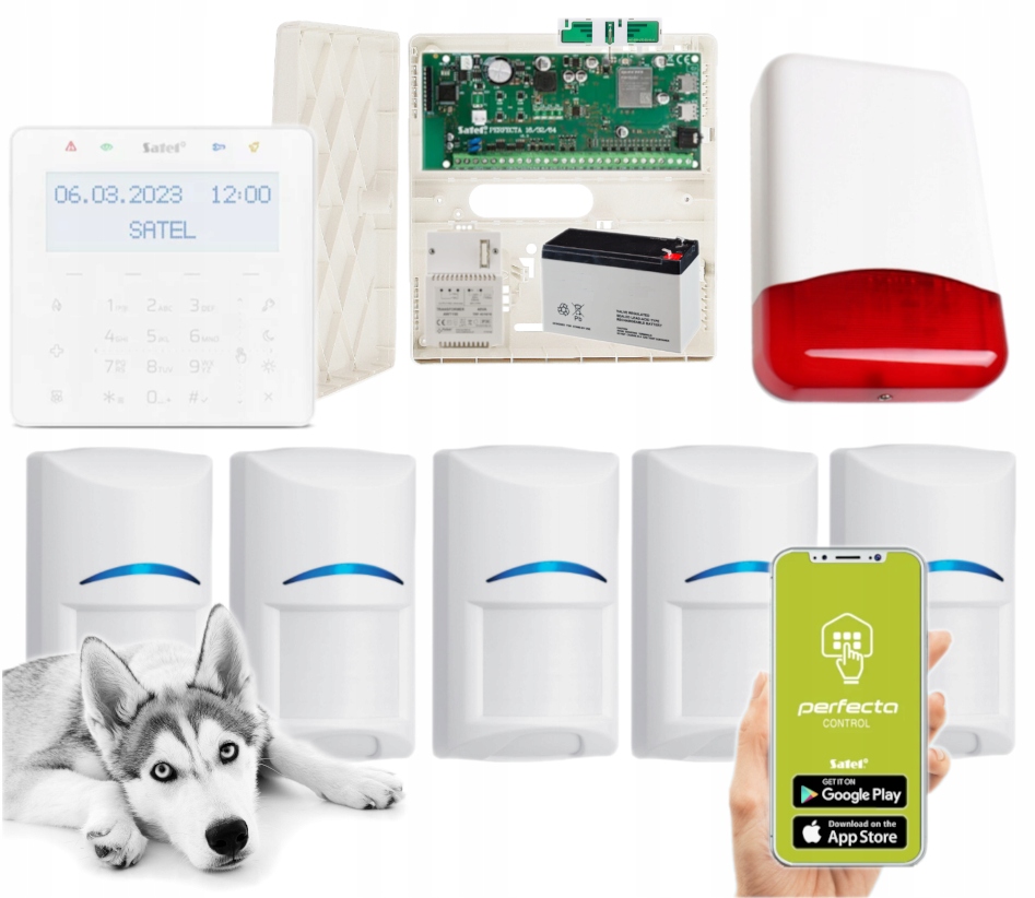 Alarm Satel Perfecta 64 M Lte Aplikacja Syrena 5 Czujek Pir Pet KSG2R-W