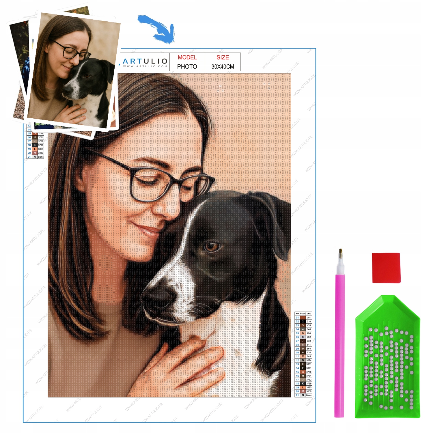Velmi velká diamantová výšivka z fotografie 60x80 cm, Diamond Painting příslušenství