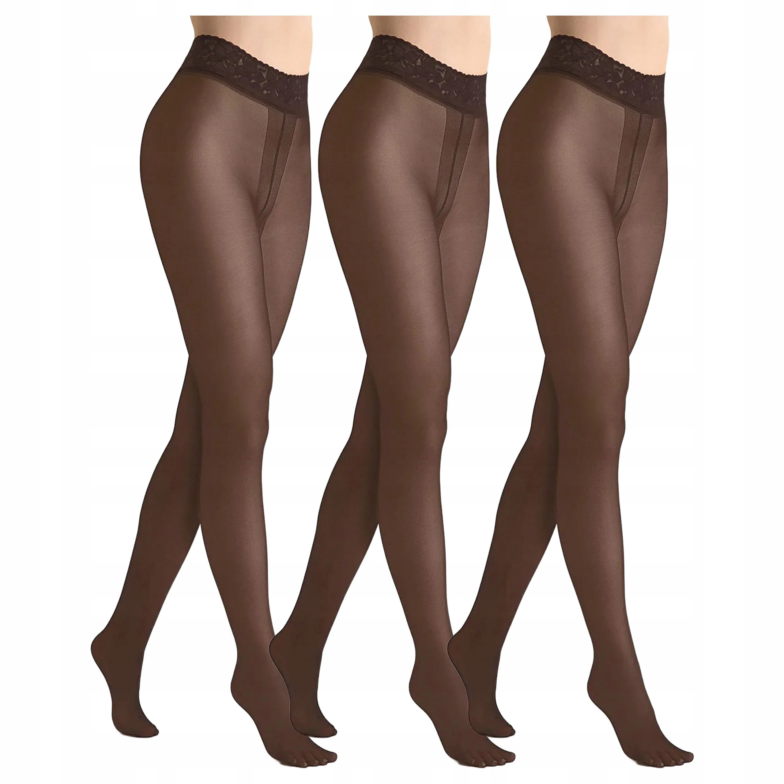 3x Punčocháče 30 den bez kalhotek s krajkou Erotic Silk Marilyn Bronzo 3/4
