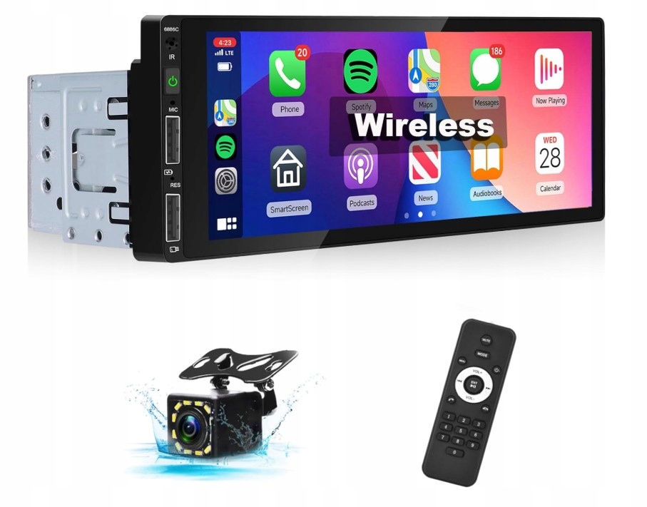 Radio samochodowe 1DIN CarPlay Android 6.86 Bt kamera cofania