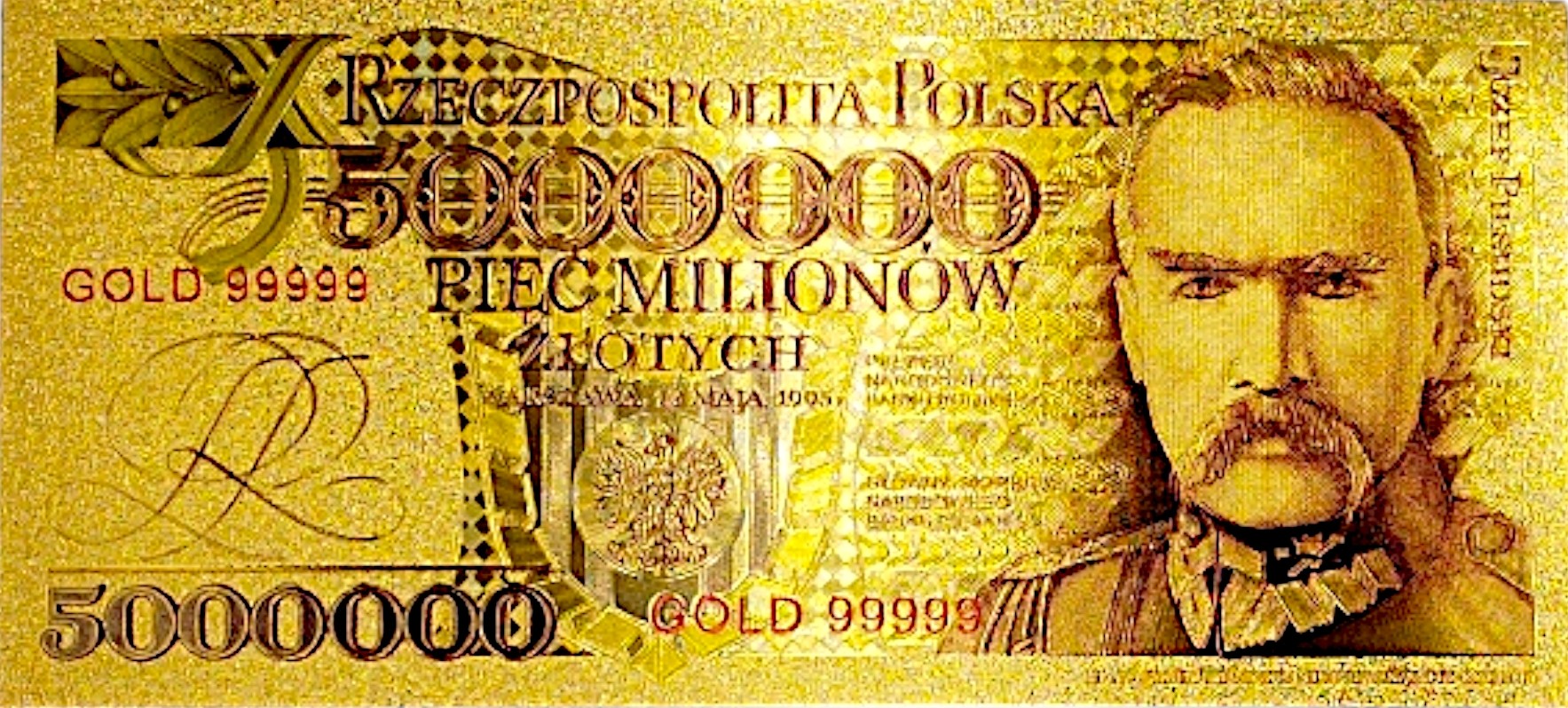JÓZEF PIŁSUDSKI Pięć MILIONÓW Fantazyjny Banknot z PVC GADŻET PREZENT PRL