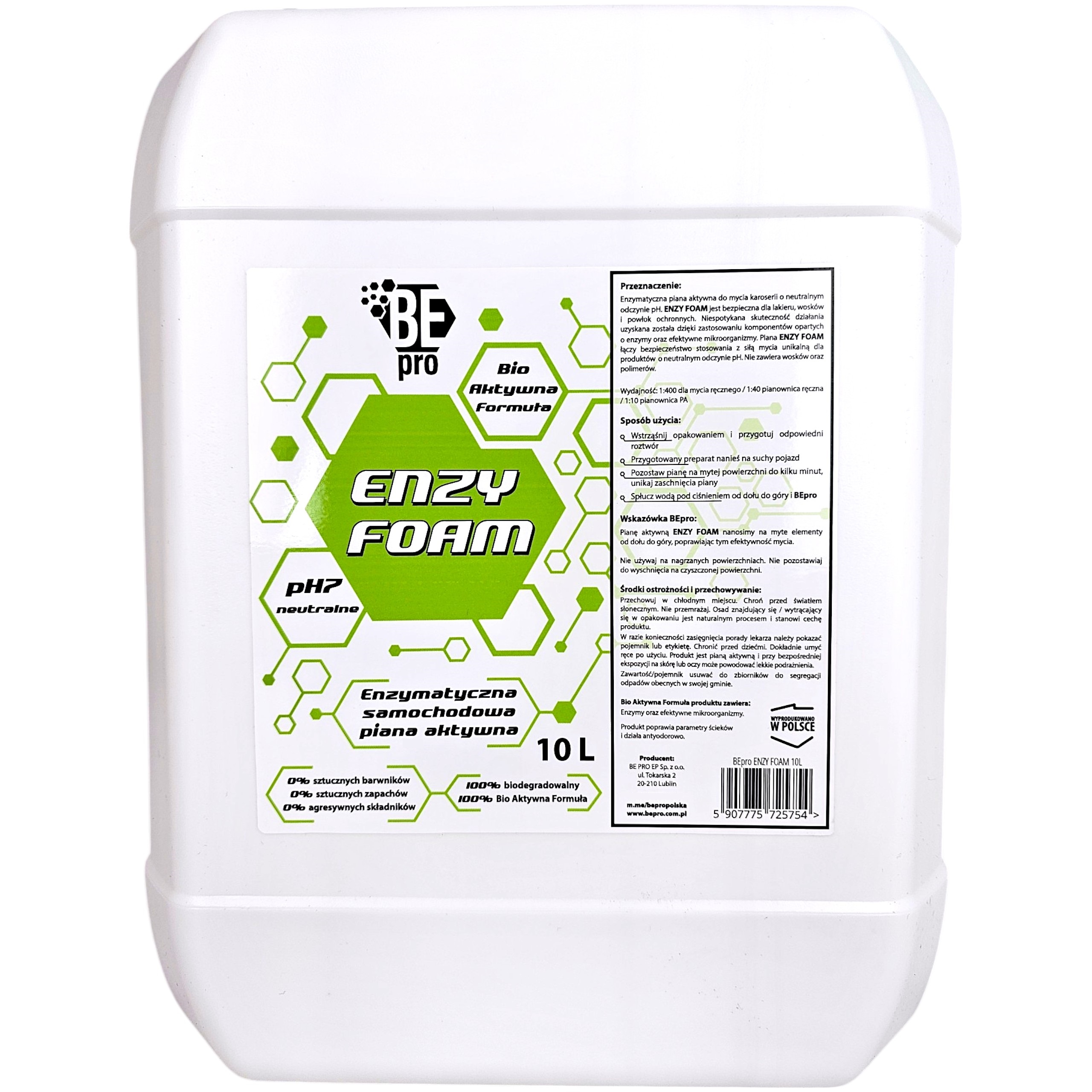 Aktivní Pěna na mytí vozidel Neutrální Enzymatická Biodegradovatelná 10L