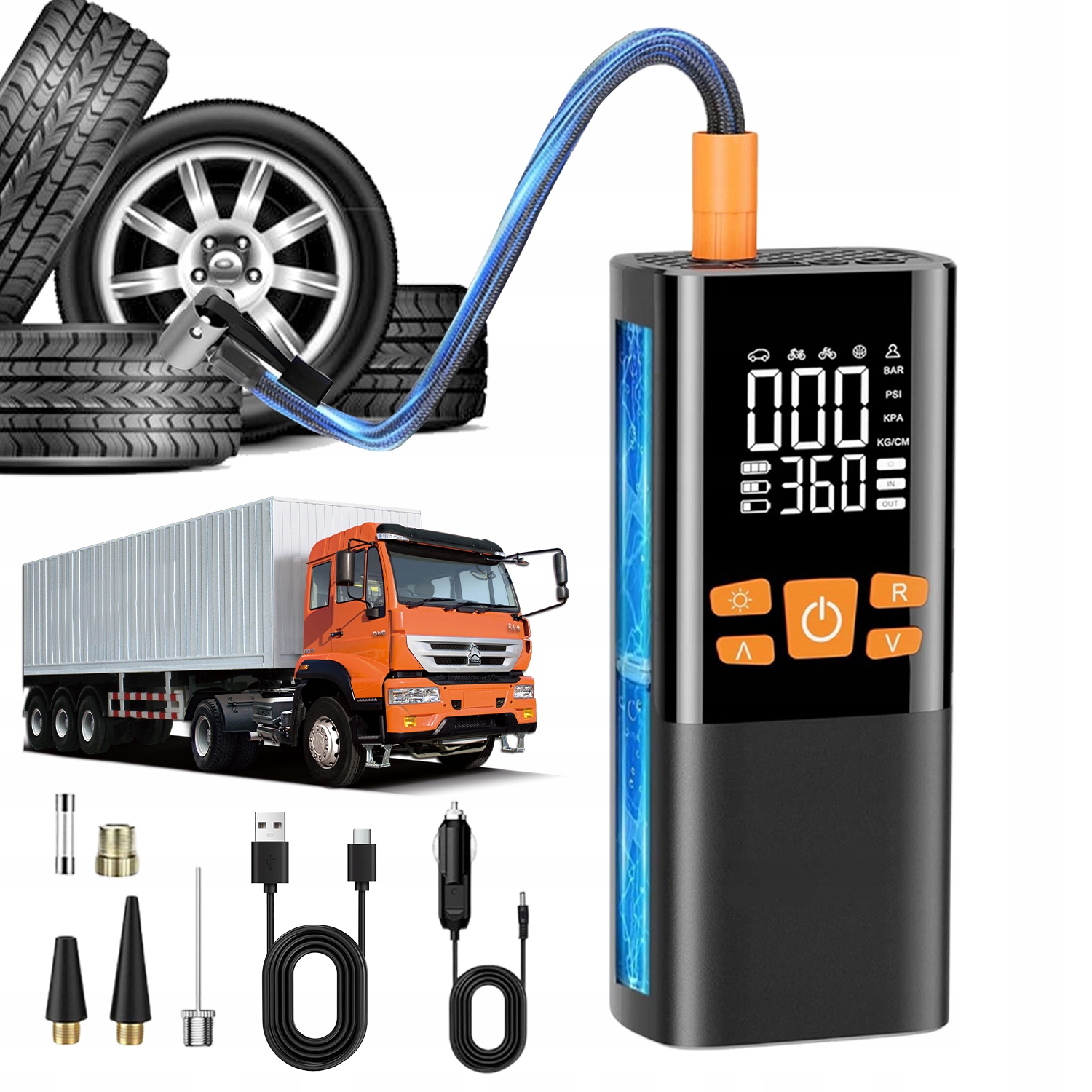 Akumulátorový Kompresor Do Auta 150 Psi 4+N Režimů Elektrická Pumpa