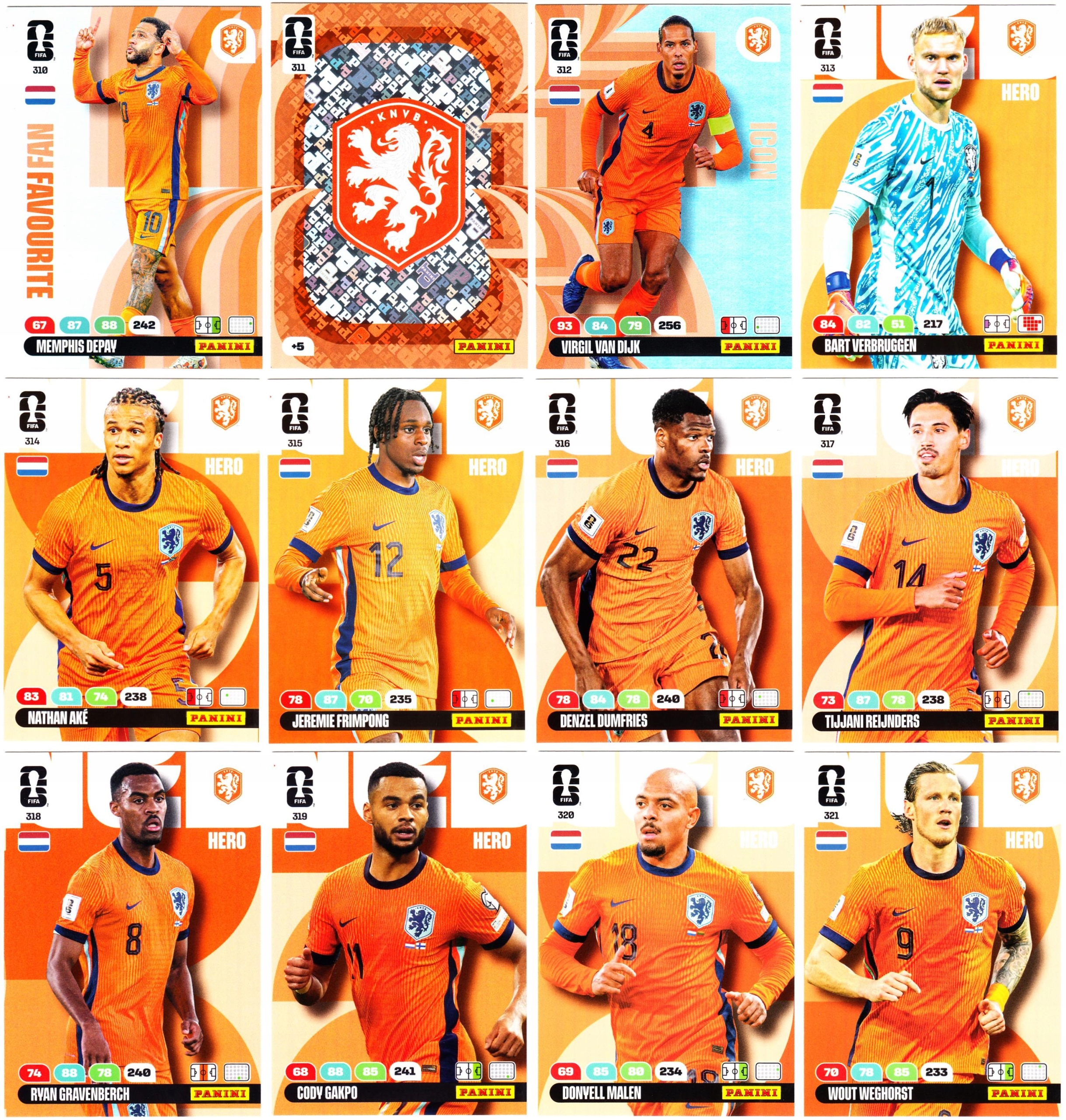 Holandia Fifa World Cup 2026 Panini zestaw 12 kart komplet Van Dijk Depay