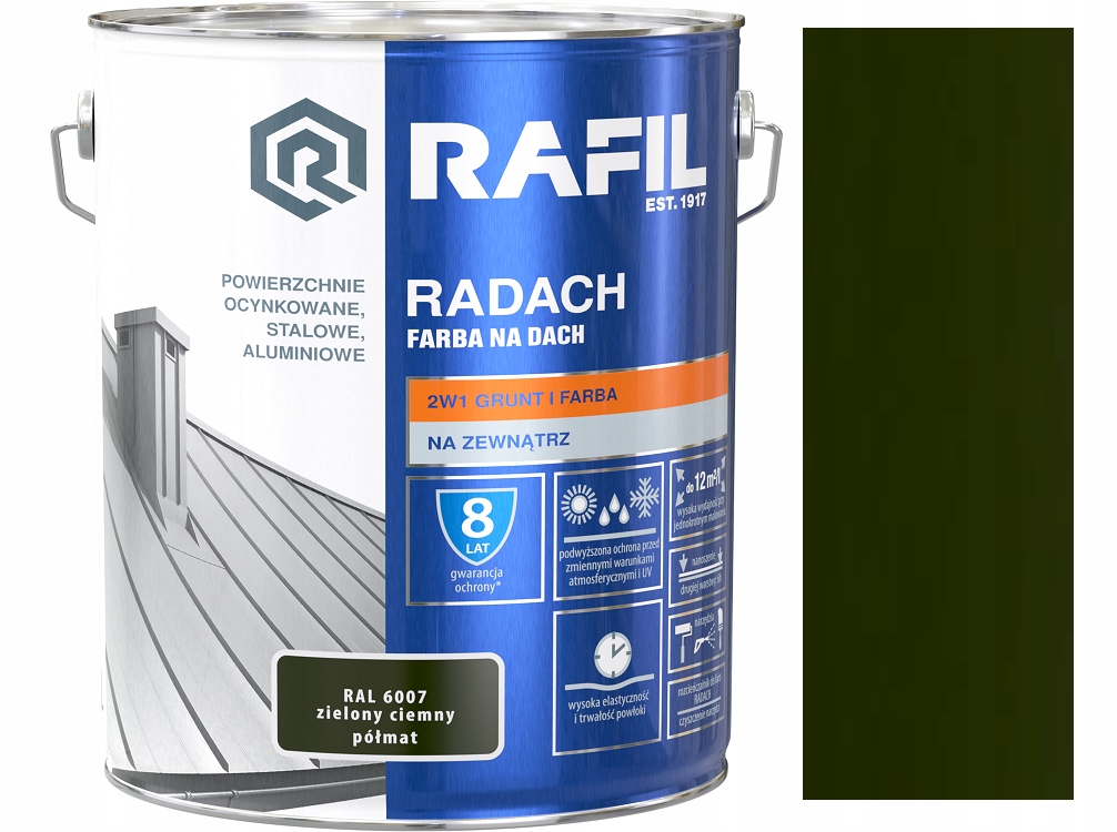 Rafil Radach Farba Na Dach Zielony Ciemny Półmat 6007 10L