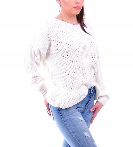 

Luźny Damski Sweter Sweterek Ecru UB294
