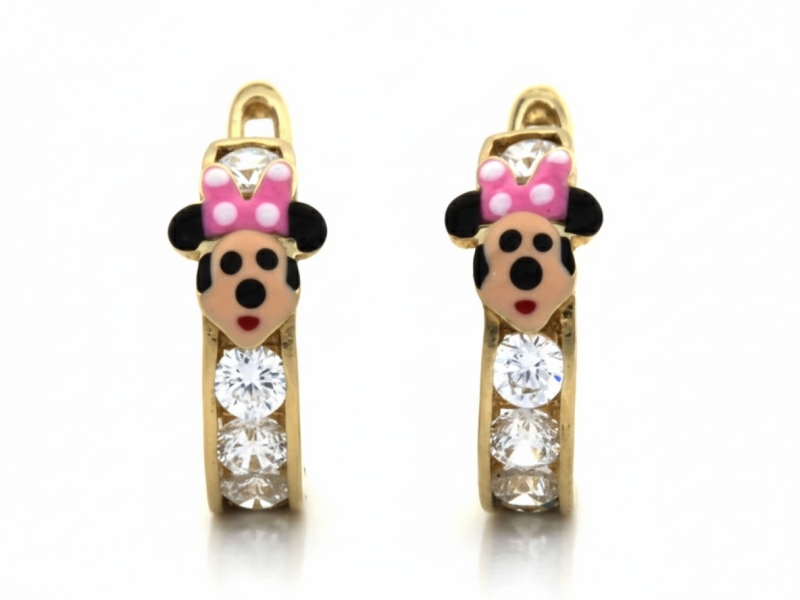 Náušnice zlaté pro dívku 585 s smaltovanou myškou 1.46g Mickey mini