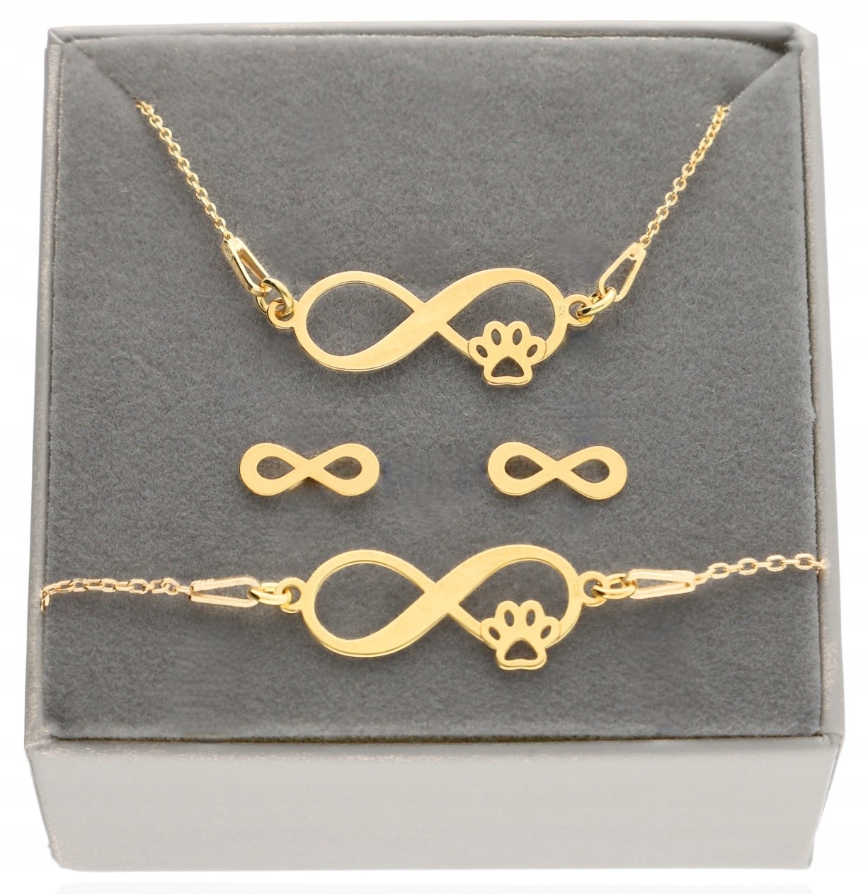 Zlatý komplet šperků nekonečno tlapka psa kočky Gravírování