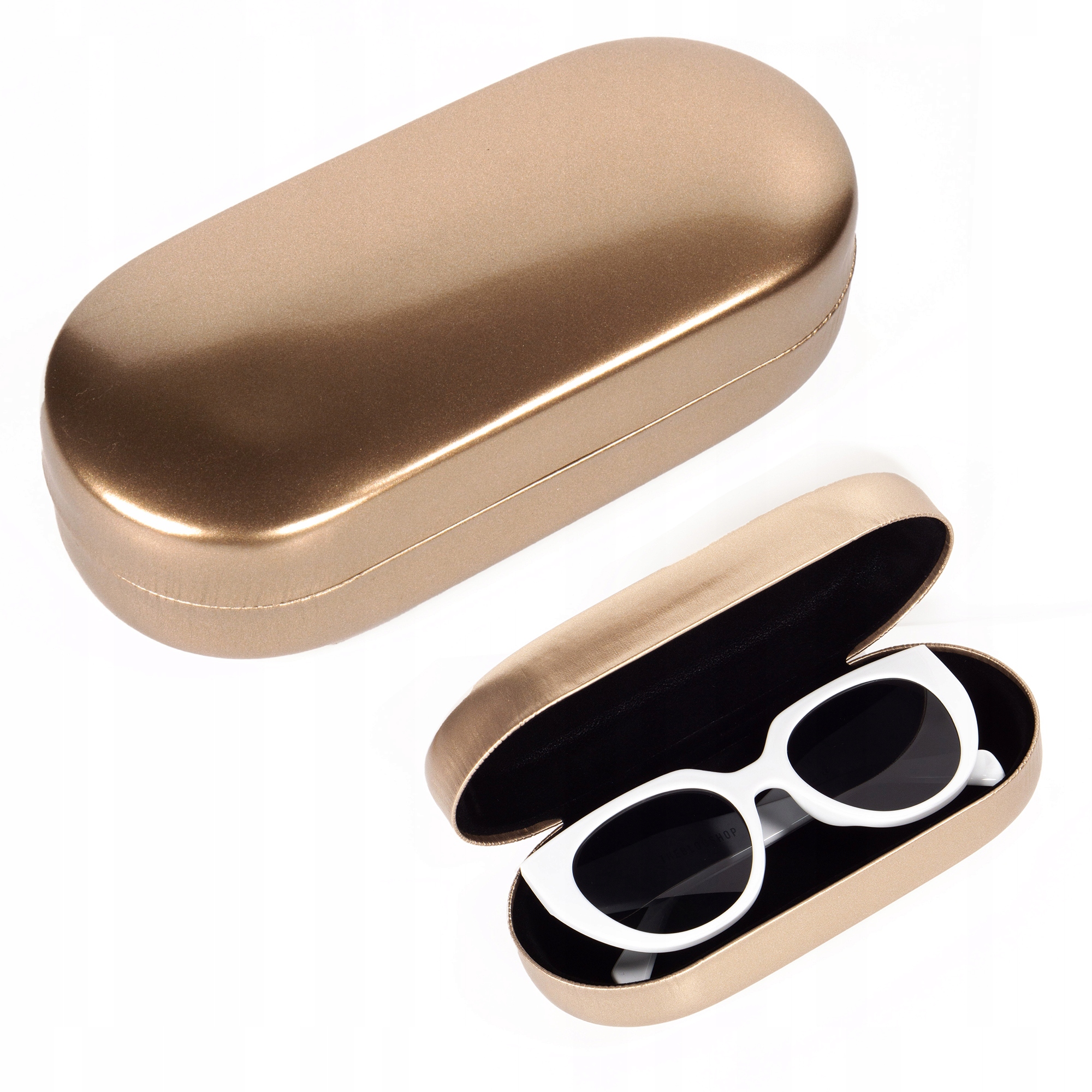 

Etui Na Okulary twarde wytrzymałe Złote Owalne