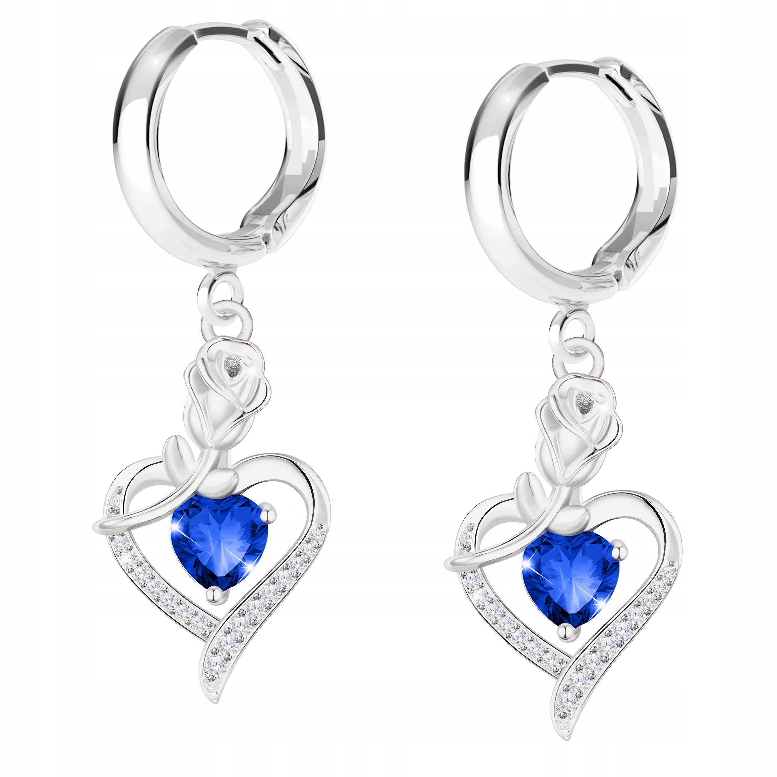 Krásné Náušnice Safírové Srdce Růže Srdíčka Zirkony Jako Brilianty