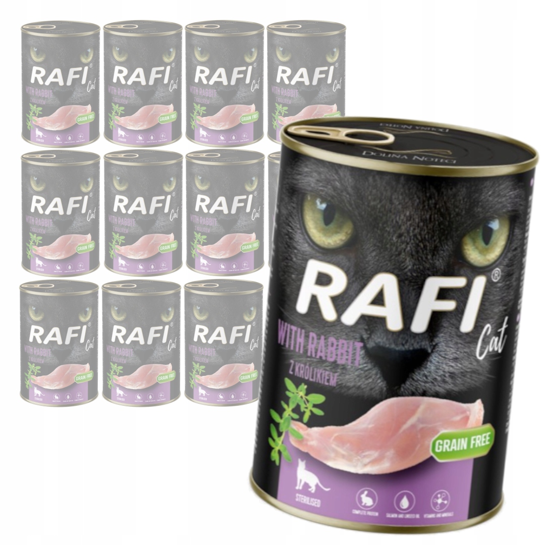 Levně Rafi Cat Adult 12x400 g Vlhké Krmivo pro sterilizované kočky s králíkem