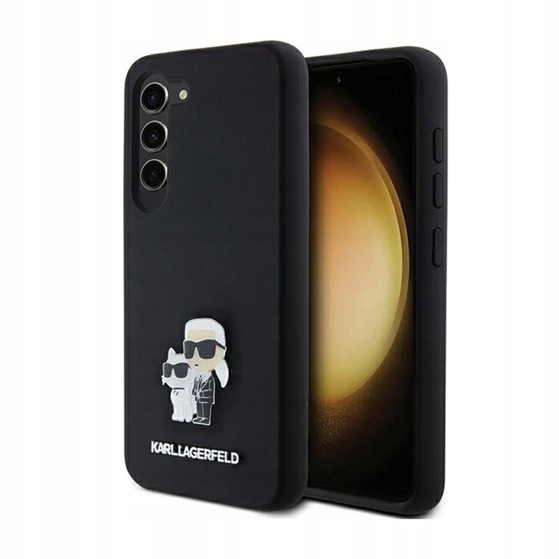 Karl Lagerfeld Pouzdro na Samsung Galaxy S24 Silicone Choupette kovový pin černé