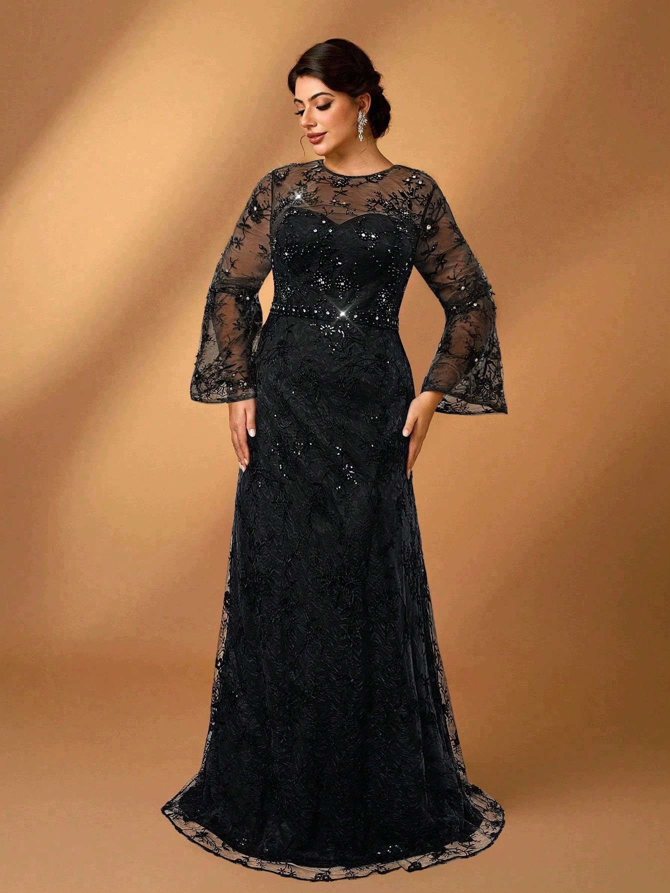 Shein Černá Elegantní Šaty S Krajkou 50 1L