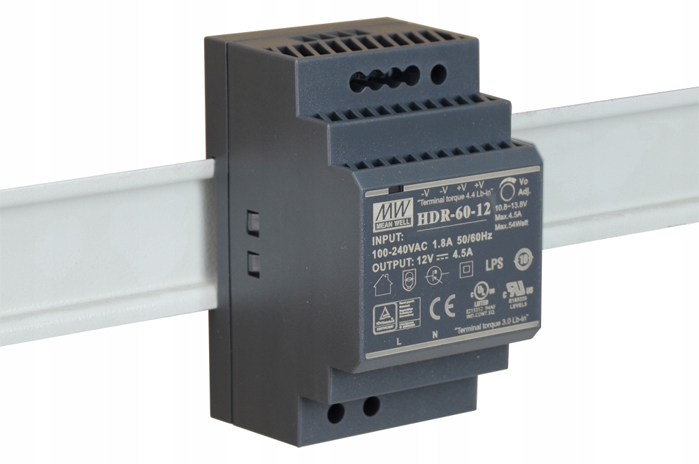 

Zasilacz Din Mean Well HDR-60-12 12V DC 4.5A 54W