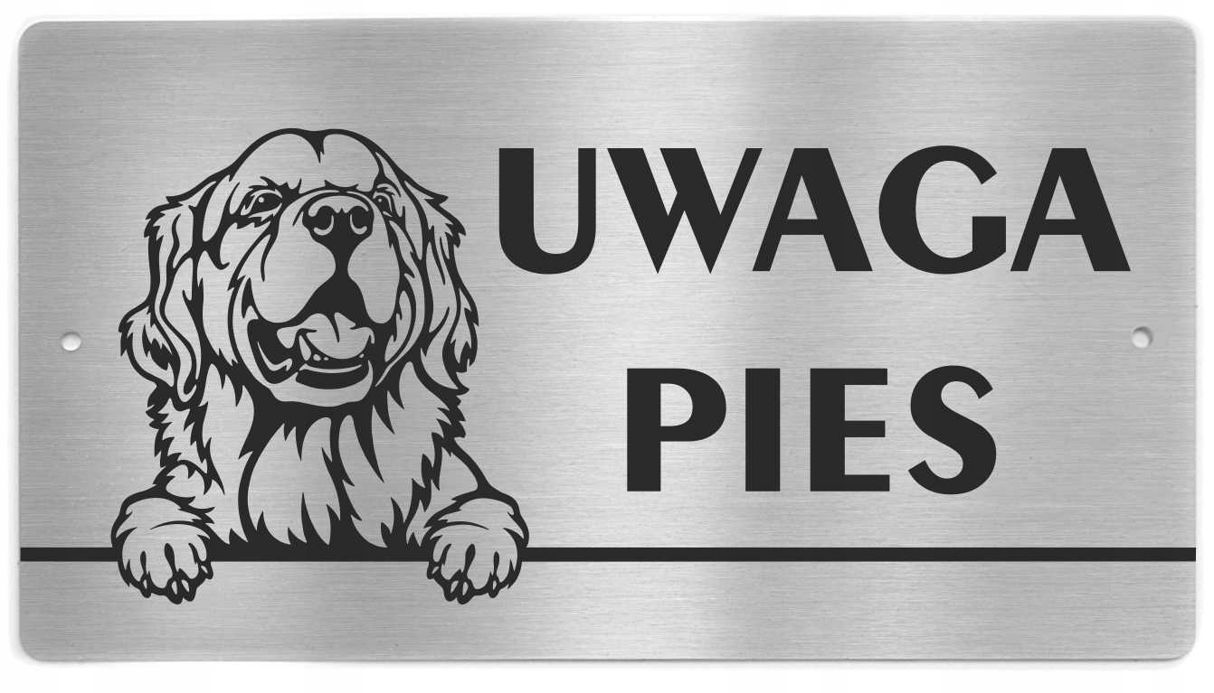 

Tabliczka Uwaga Pies stal inox Golden Retriever
