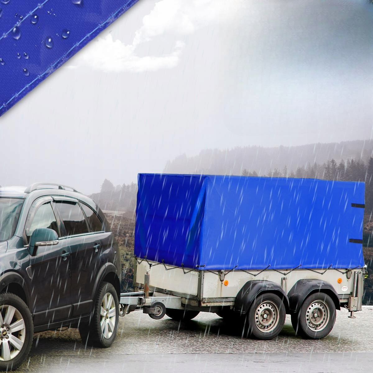 NIEBIESKA PLANDEKA NA PRZYCZEPKĘ POKROWIEC DO PRZYCZEPY STEMA OPTI VARIOLUX Szerokość 1.15 m