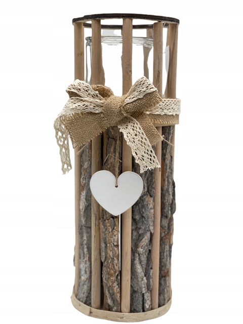 LAMPION LATARNIA DREWNO KORA WESELE ŚLUB NATUR ECO