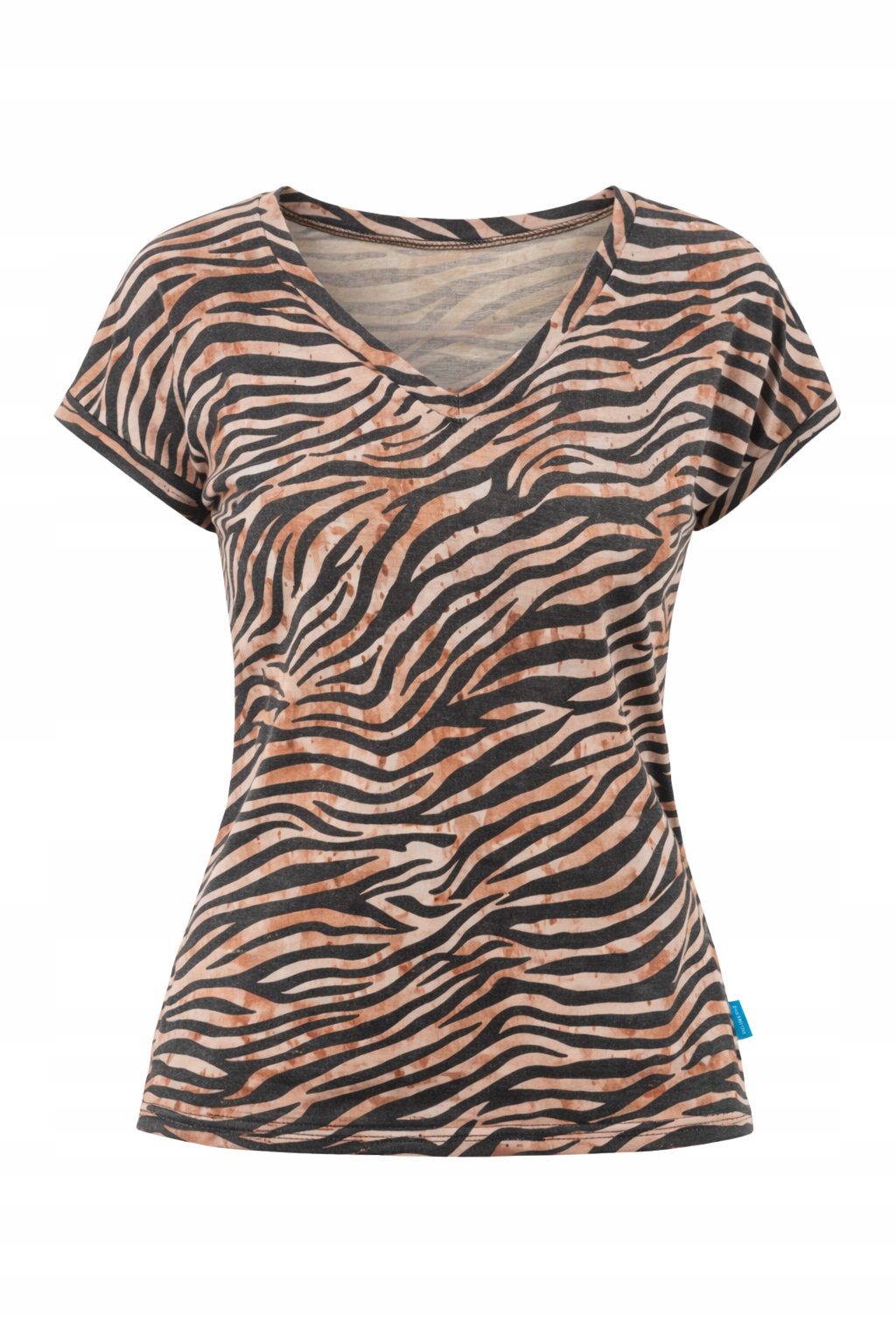 Koszulka z krótkim rękawem z wełny merino damska w serek rozmiar zebra S