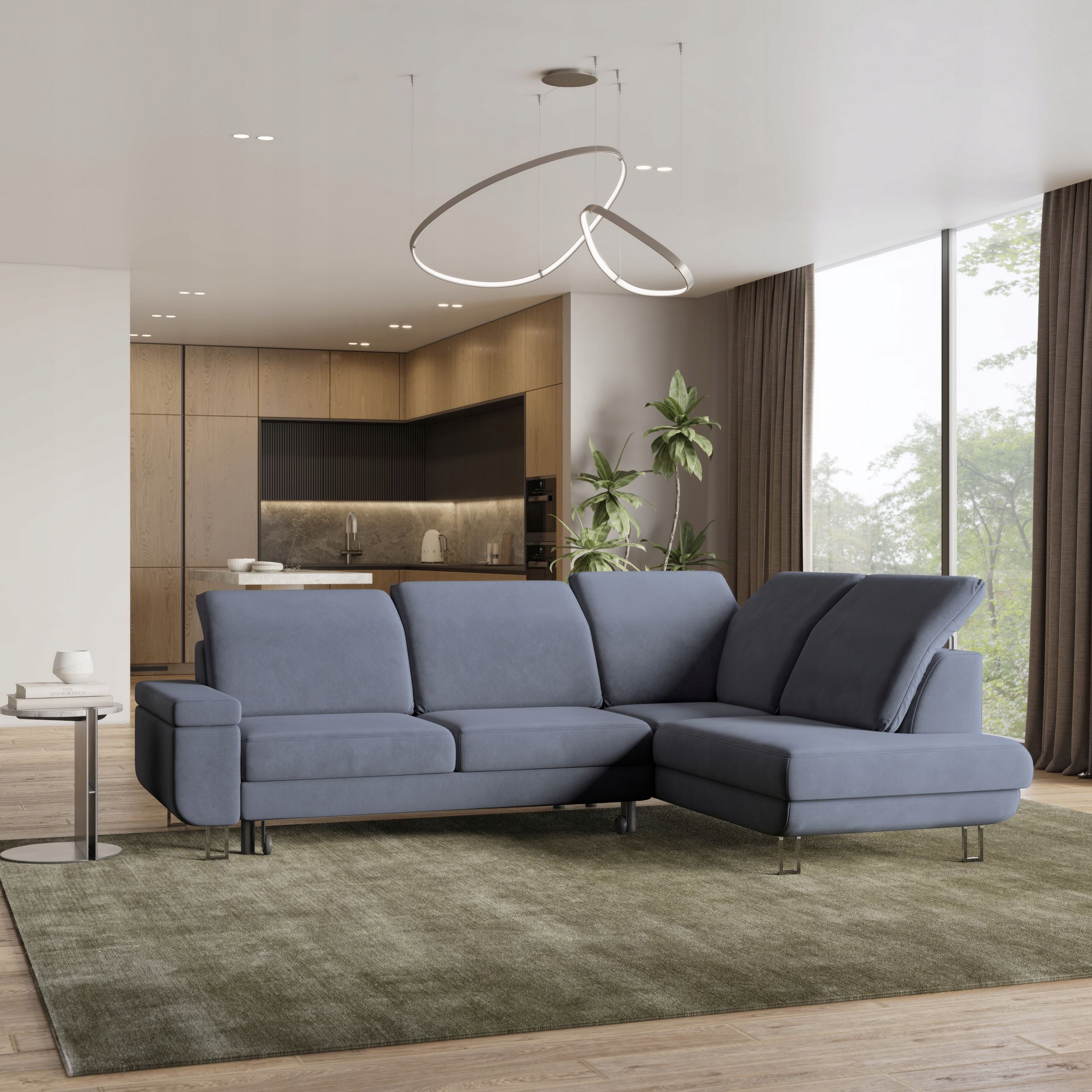 Stylová rohová sedačka do obývacího pokoje – moderní rozkládací styl Lerma s úložným prostorem