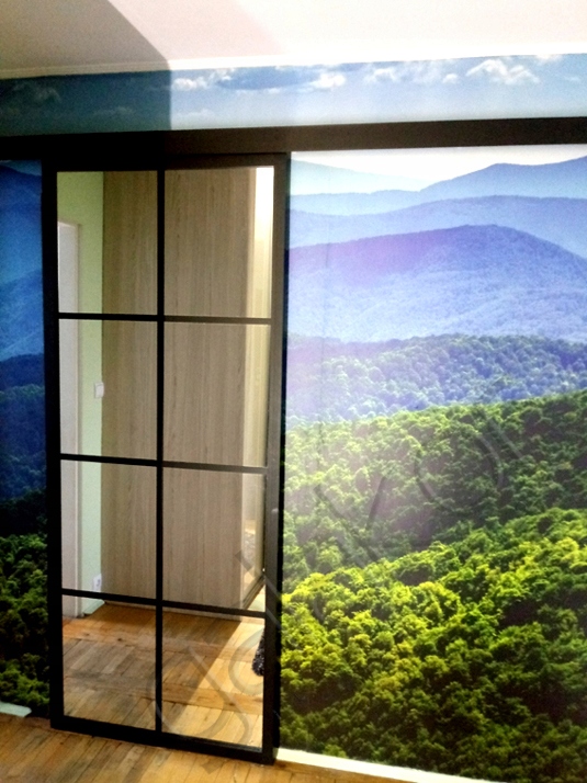 Drzwi Przesuwne Czarna Rama System 95 Szyba 4 Pola Typ Pełne