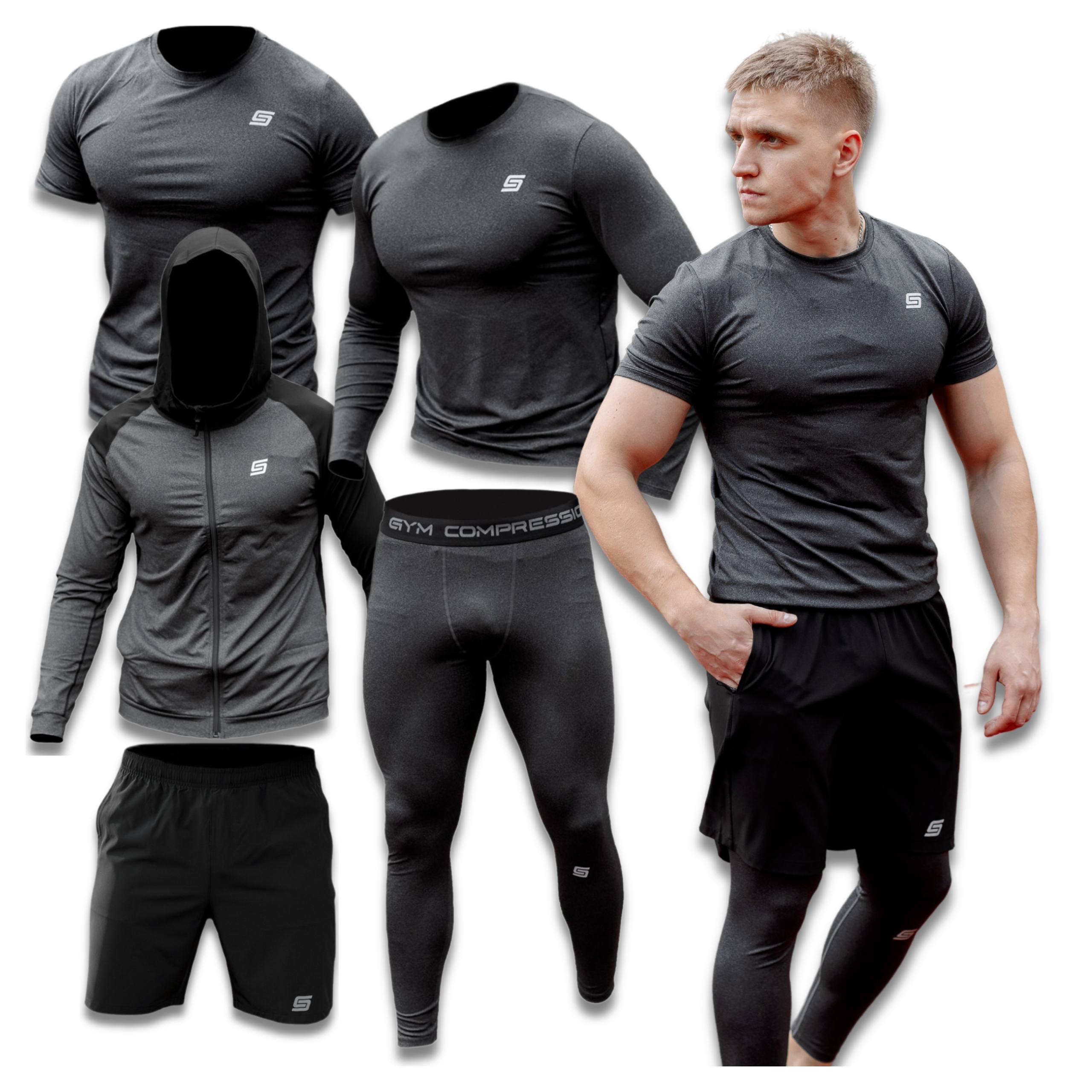 Koszulka Termoaktywna Treningowa Męska Bluza Spodnie Na Siłownie 5w1 Roz XL