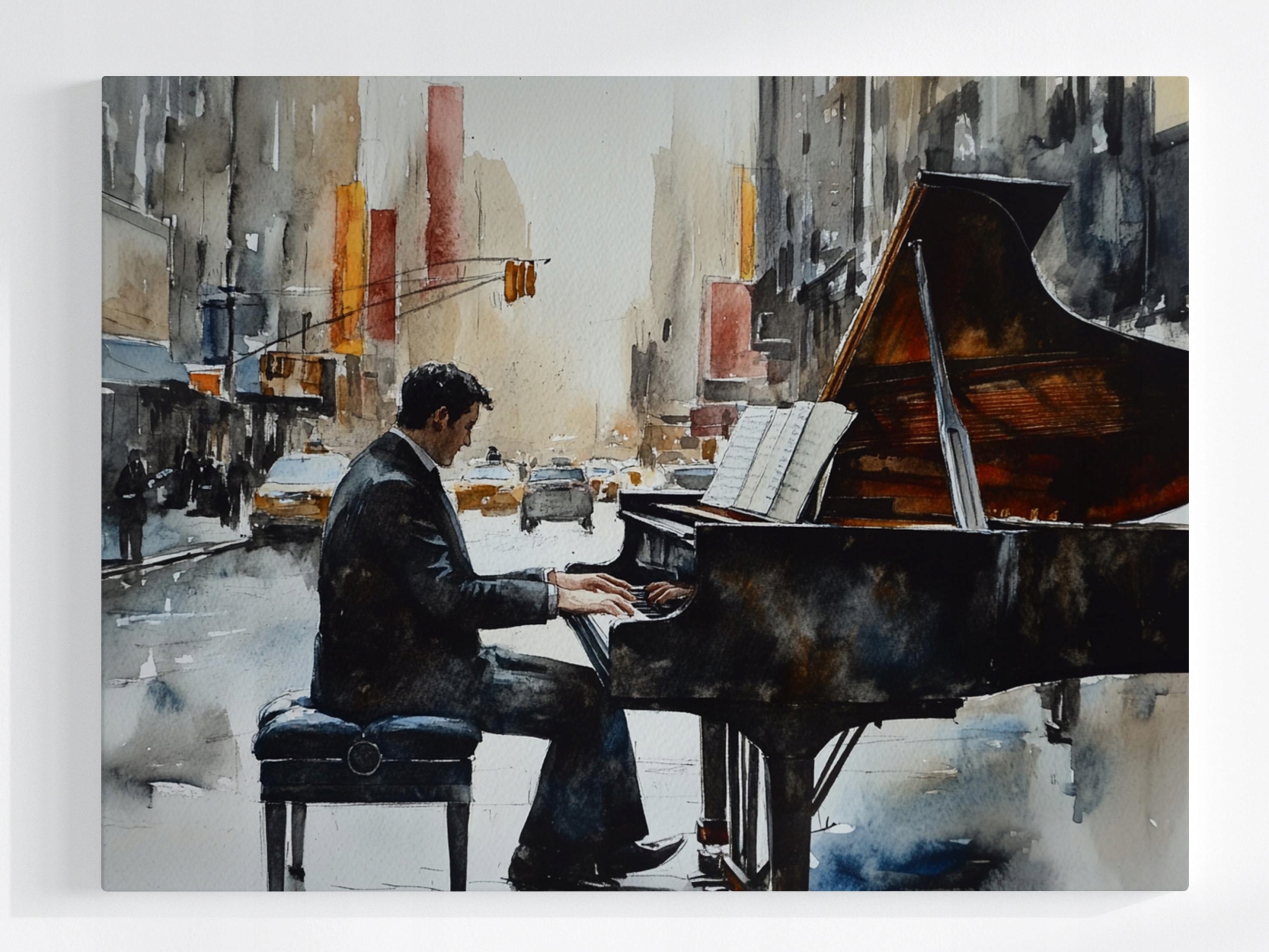 Obraz Na Plátně Canvas Město Muž Pianista Klavír Hudba 100x75