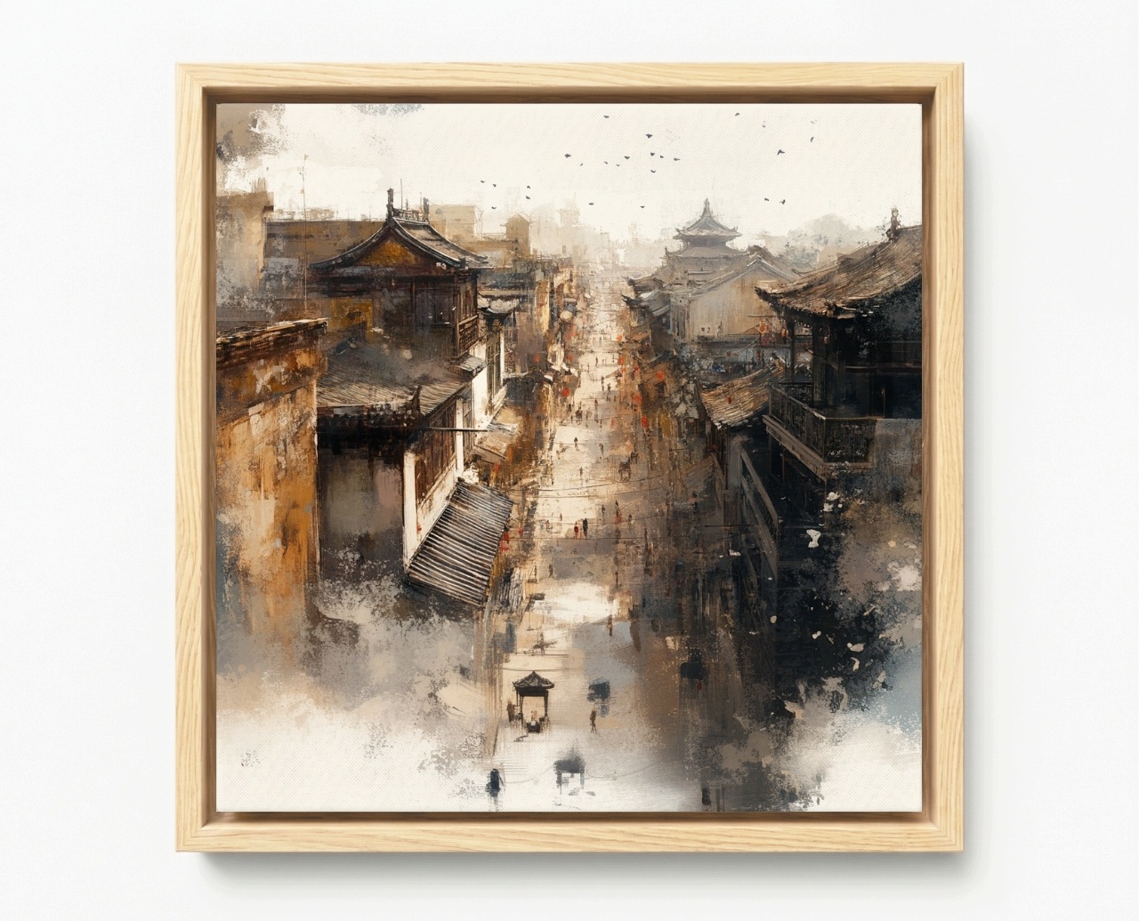 Obraz Rám Americký Box Město Tradice Ulice Asie Domy Gwar Lidé 60x60