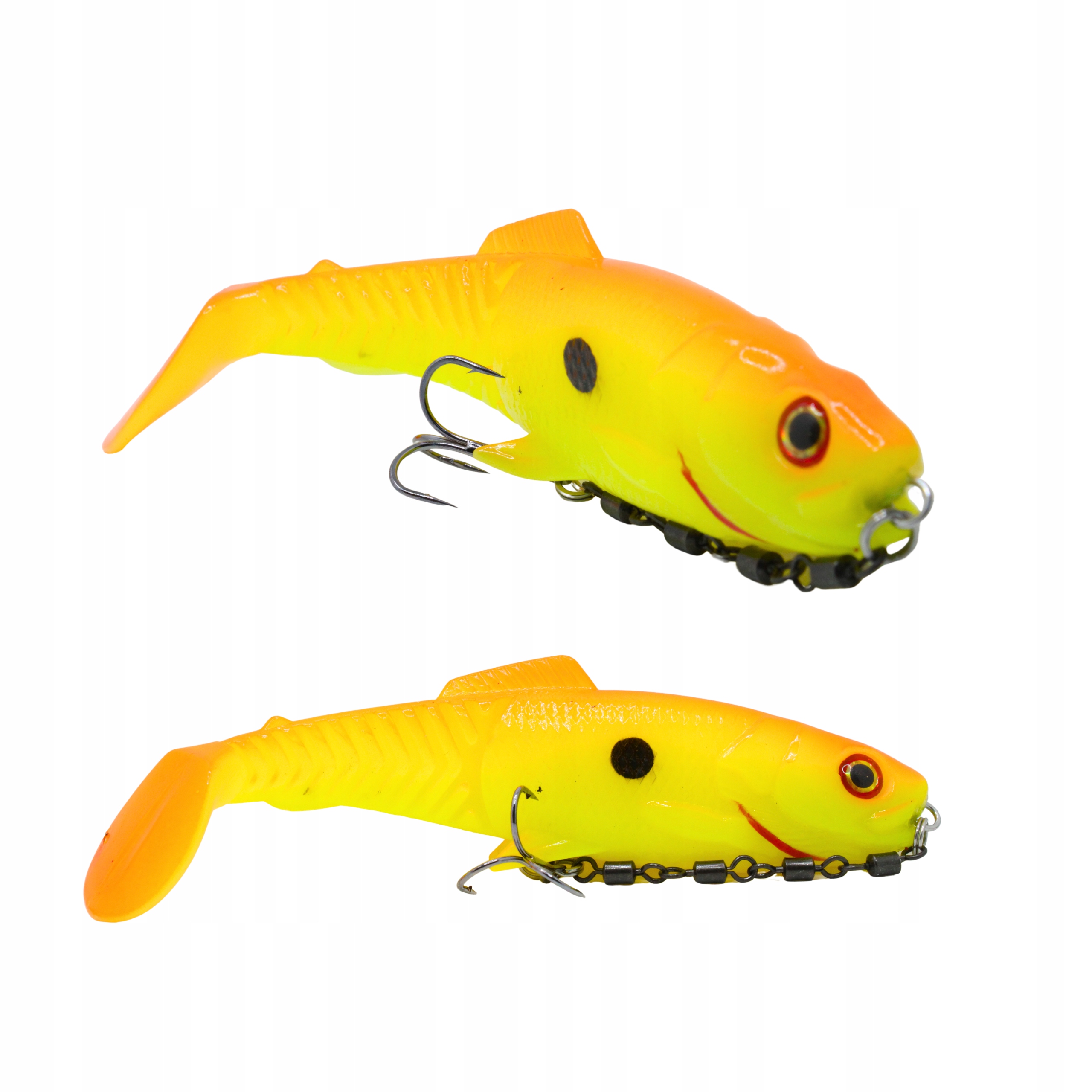 Przynęta guma na szczupaka 10 cm uzbrojona z dozbrojką kopyto ripper fluo