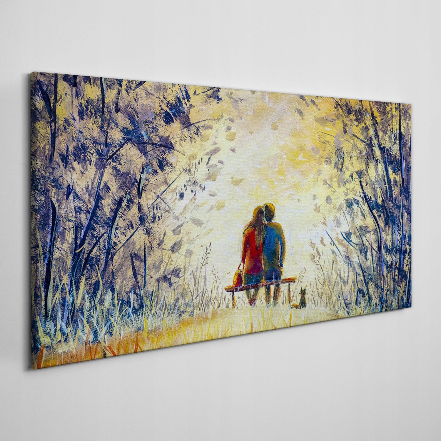 

Płótno obraz na ścianę Para drzewa ławka 140x70 cm