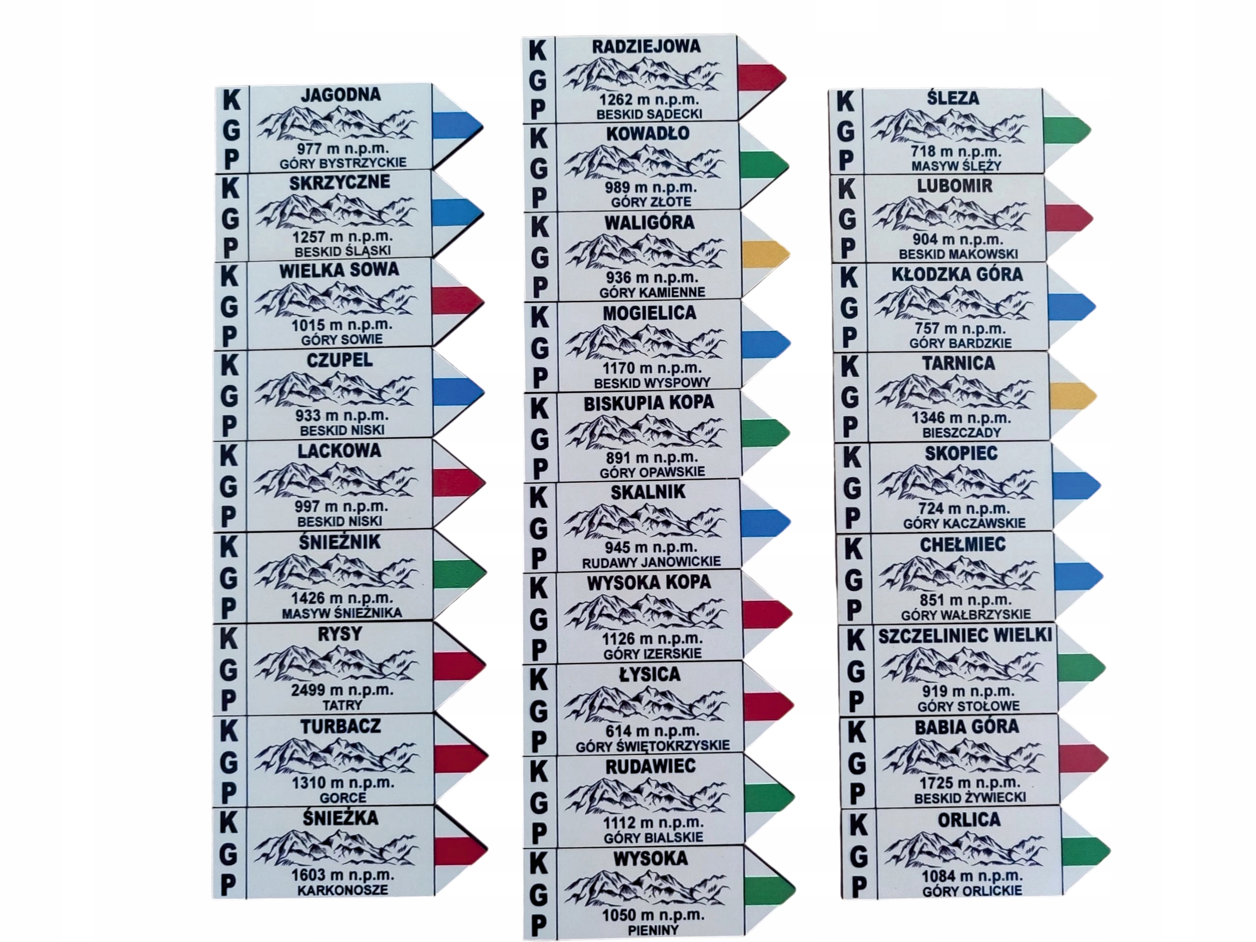 Sada magnetů Korona Gór Polský horské znaky vrcholy kolekce 28 kusů