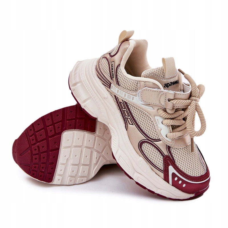 Sneakersy Dziecięce Na Grubej Podeszwie Lekkie Na Rzep Sznurowane Złote 35