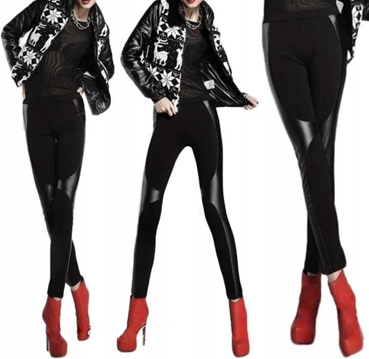 

Polskie Legginsy Skórzane Bawełna Wstawki Skóra XL