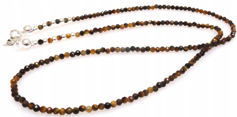 Náhrdelník tygří oko s fazetovanými kuličkami 2 mm stříbro 925