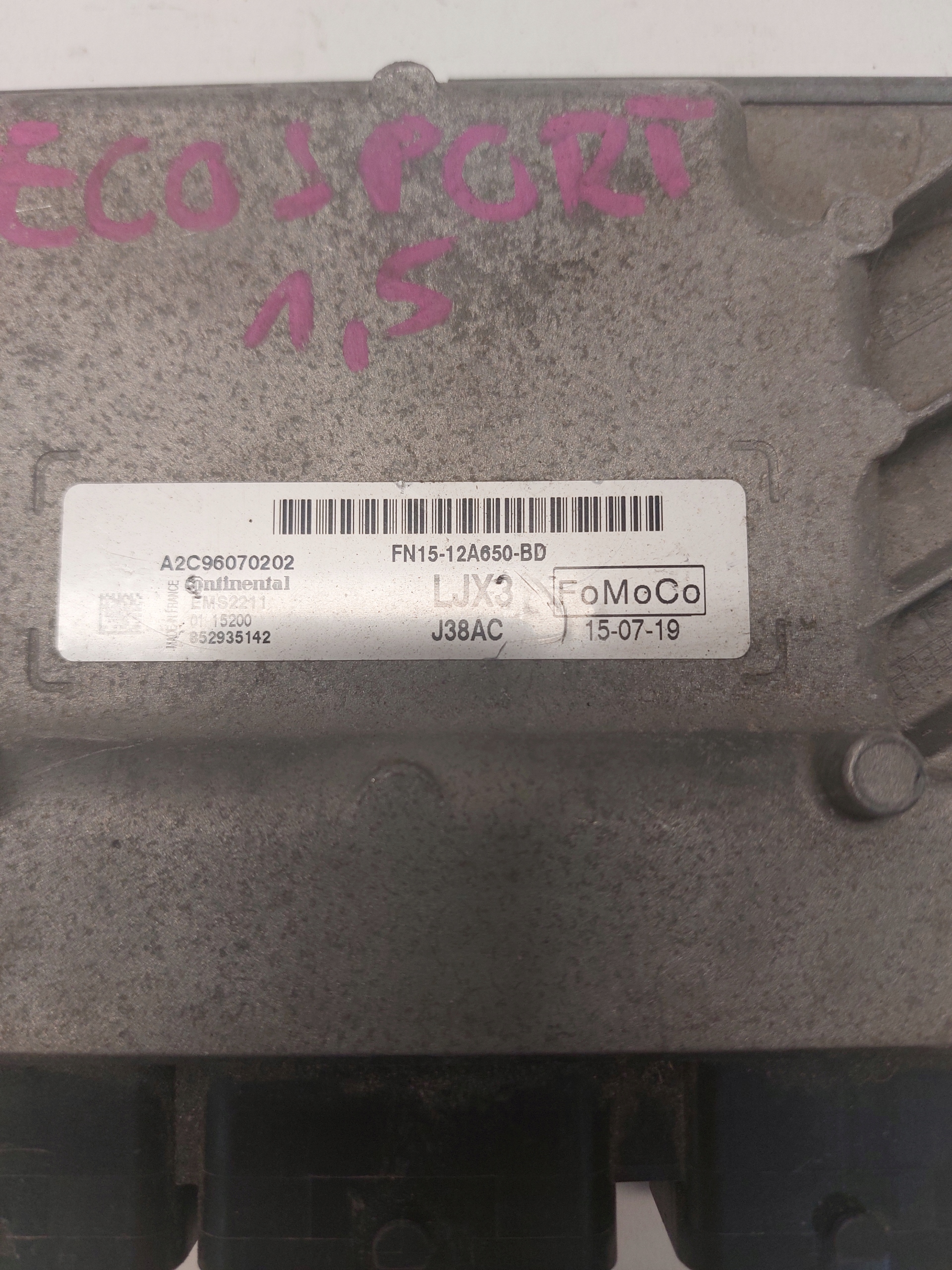 control unit of the engine FORD ECOSPORT 1.5 FN15-12A650-BD