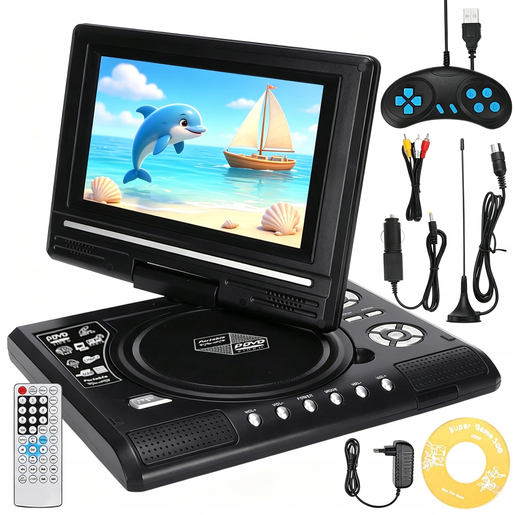 Přenosný Přehrávač DVD Antény Pro Usb Hry S Otočným Displejem O Velikosti 7.8"