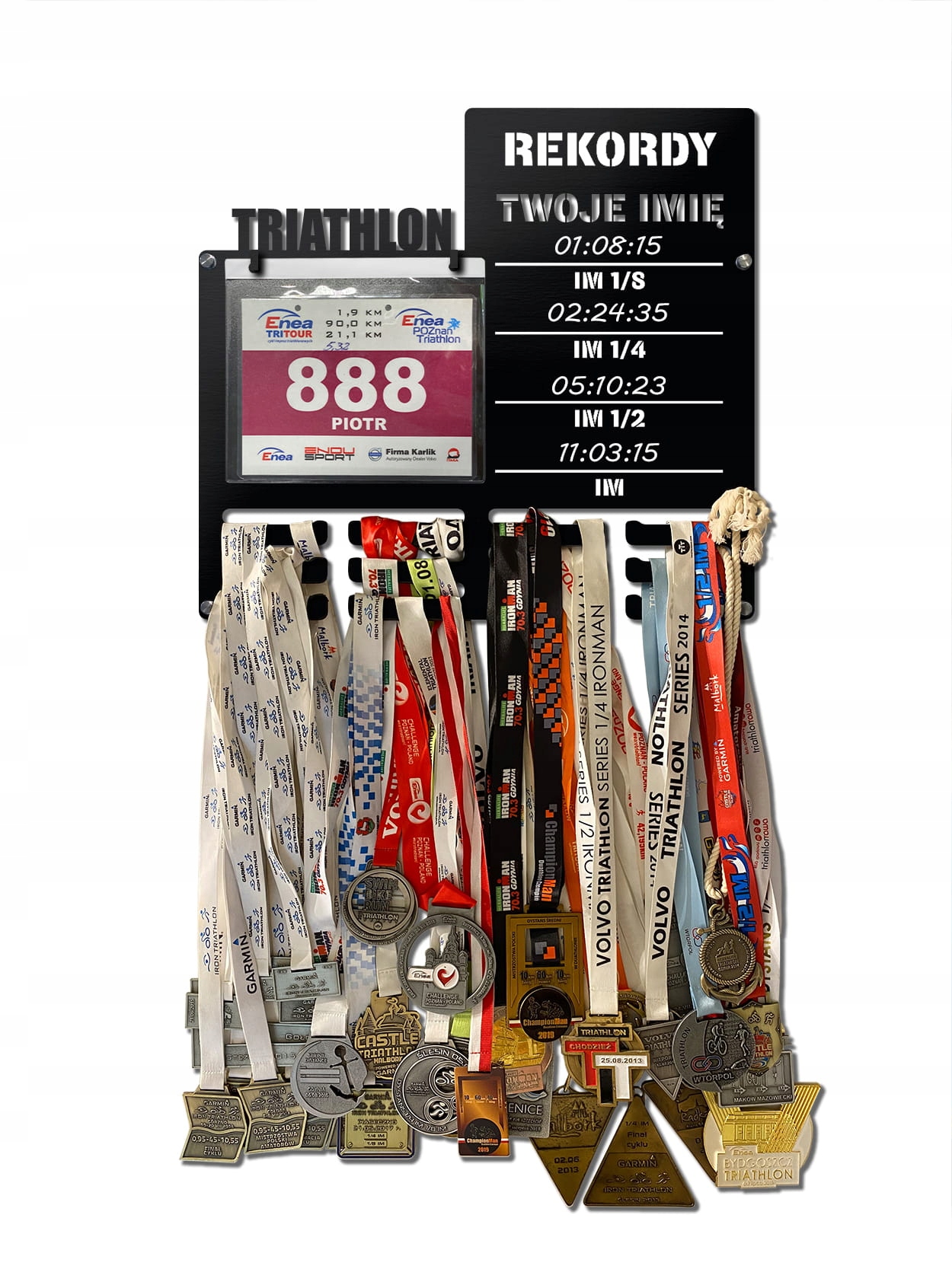 Wieszak na medale i numery startowe Rekordy Triathlon twoje imię 347.1