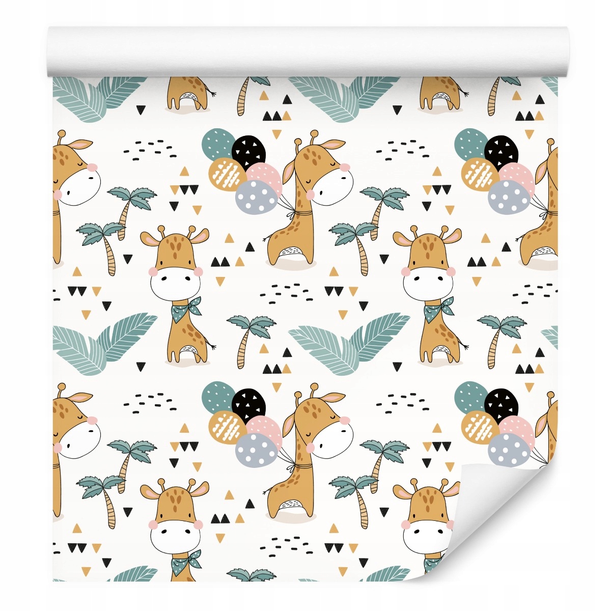 Tapeta do dětského pokoje Balónky žirafy palmy