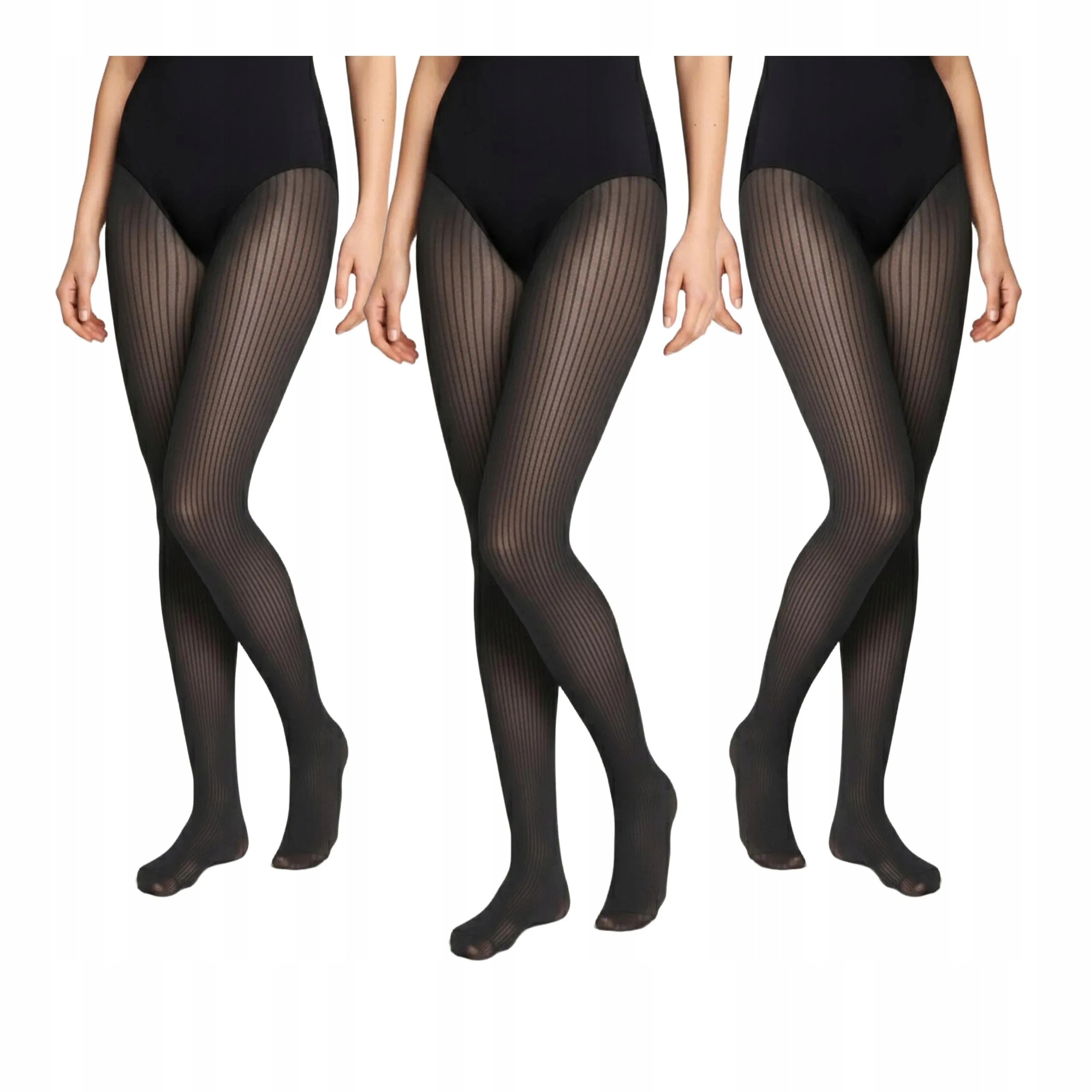 3 páry Punčocháče z mikrovlákna 70 den pruhované 1944 Rib Legs 3x Černá 4-L
