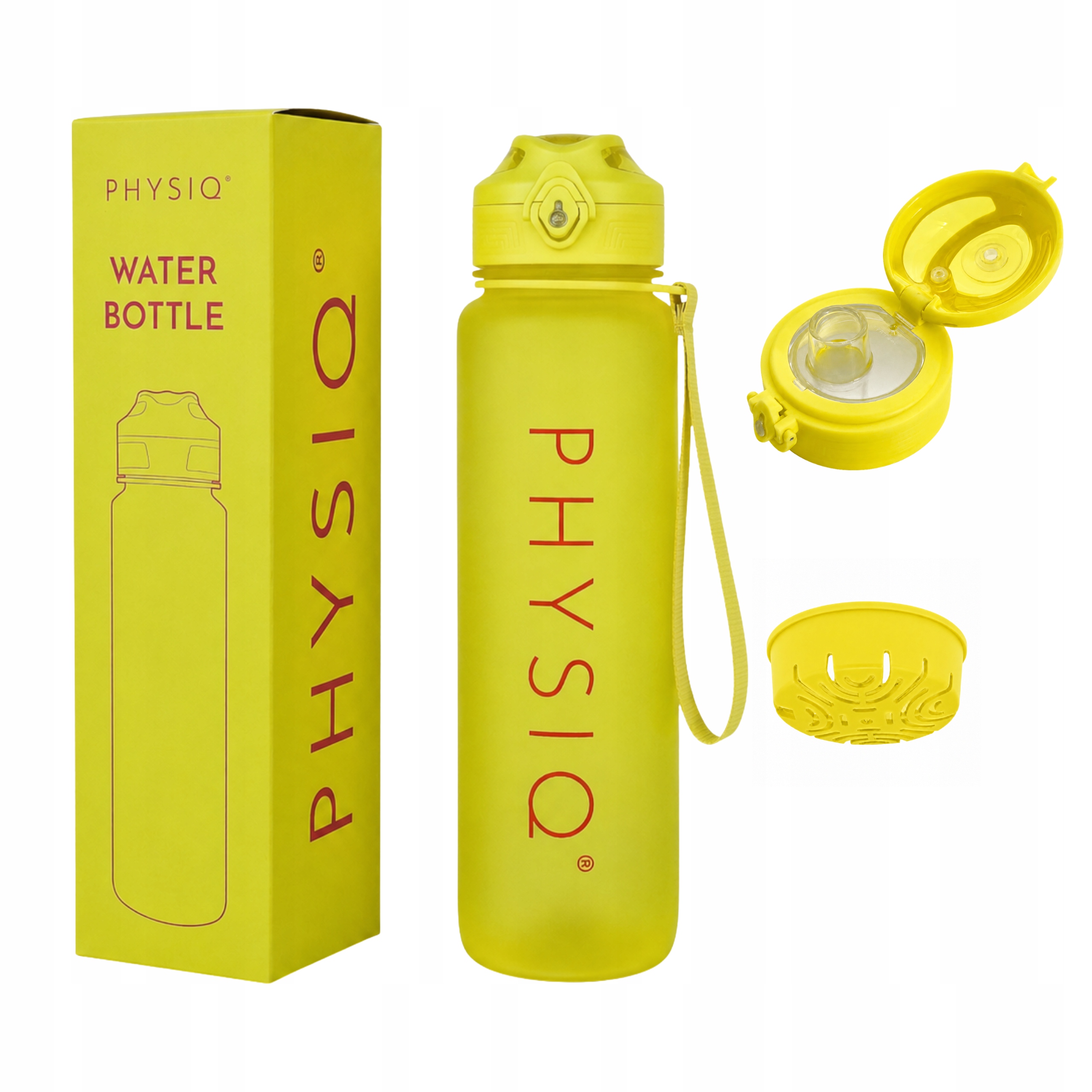 Butelka Bidon Na Wodę Tritan Szczelna Miarka Sportowa 1000ml Bez Bpa Żółta