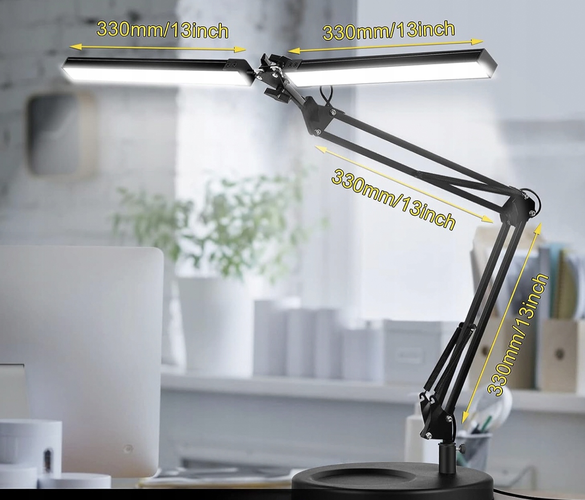 LAMPKA KREŚLARSKA BIURKOWA PODWÓJNA CZARNA +STOJAK Długość/wysokość 740 cm