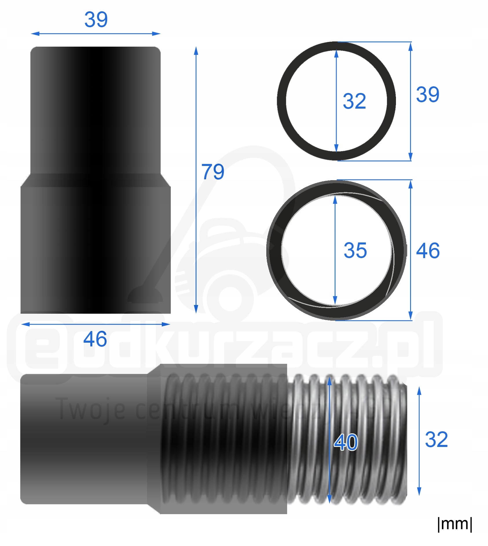 Złączka przemysłowa do węża fi. 32mm czarna Producent inny