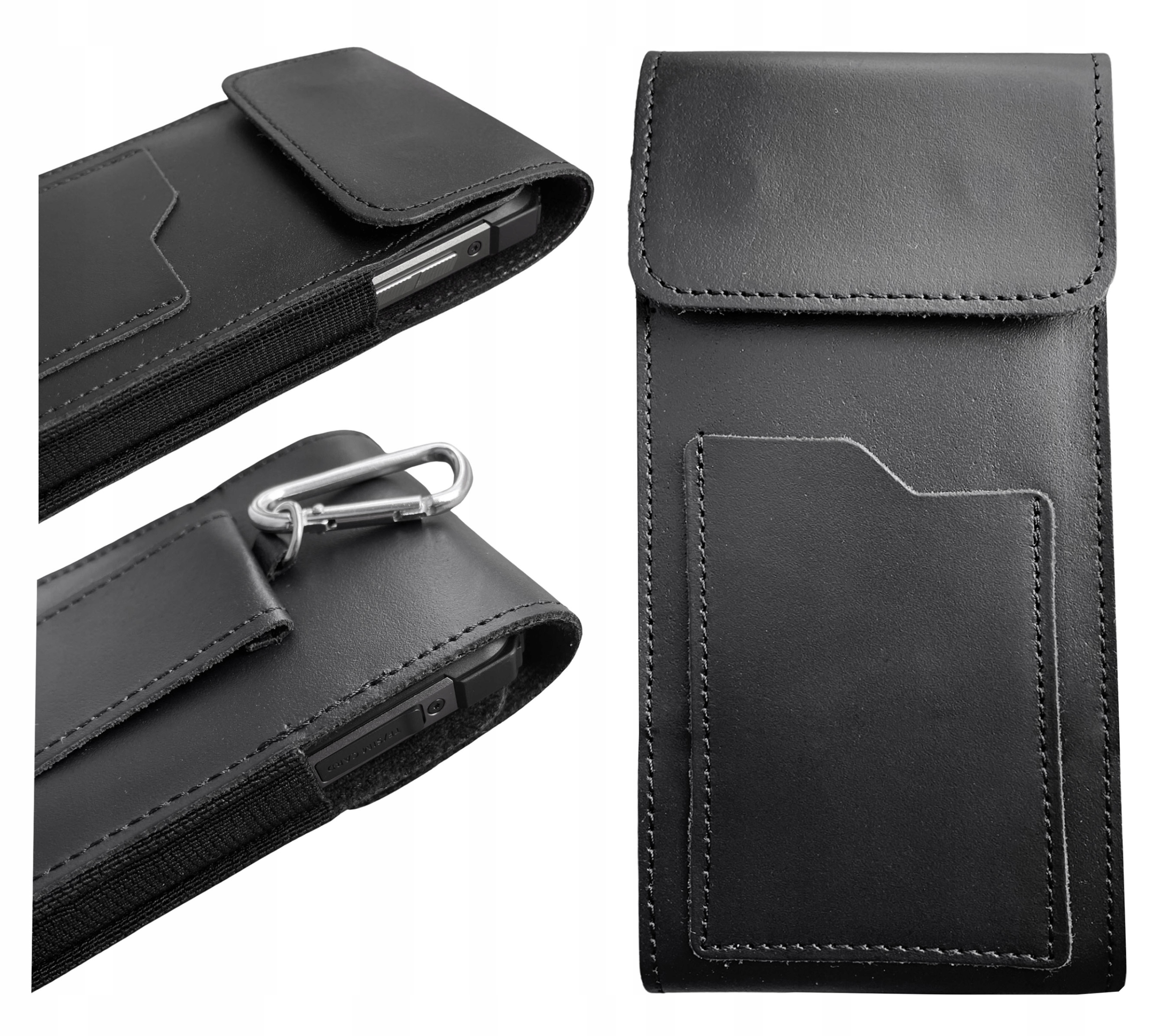 Etui Wsuwka XXL do Paska Naturalna Skóra czarny Case Pokrowiec Obudowa