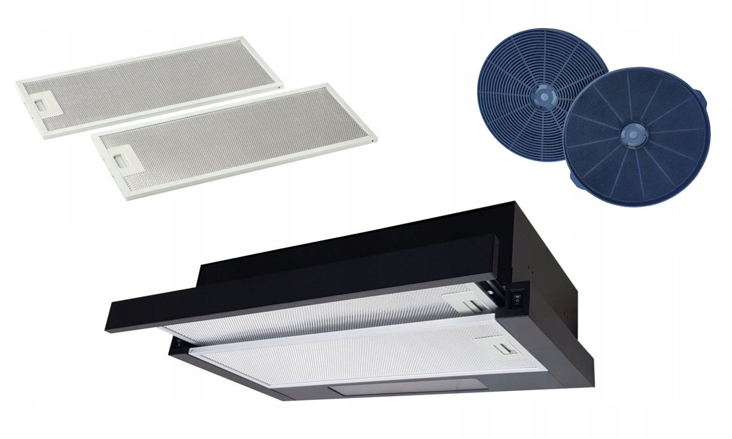 Czarny okap kuchenny teleskopowy podszafkowy Marin 60cm Filtr Węglowy