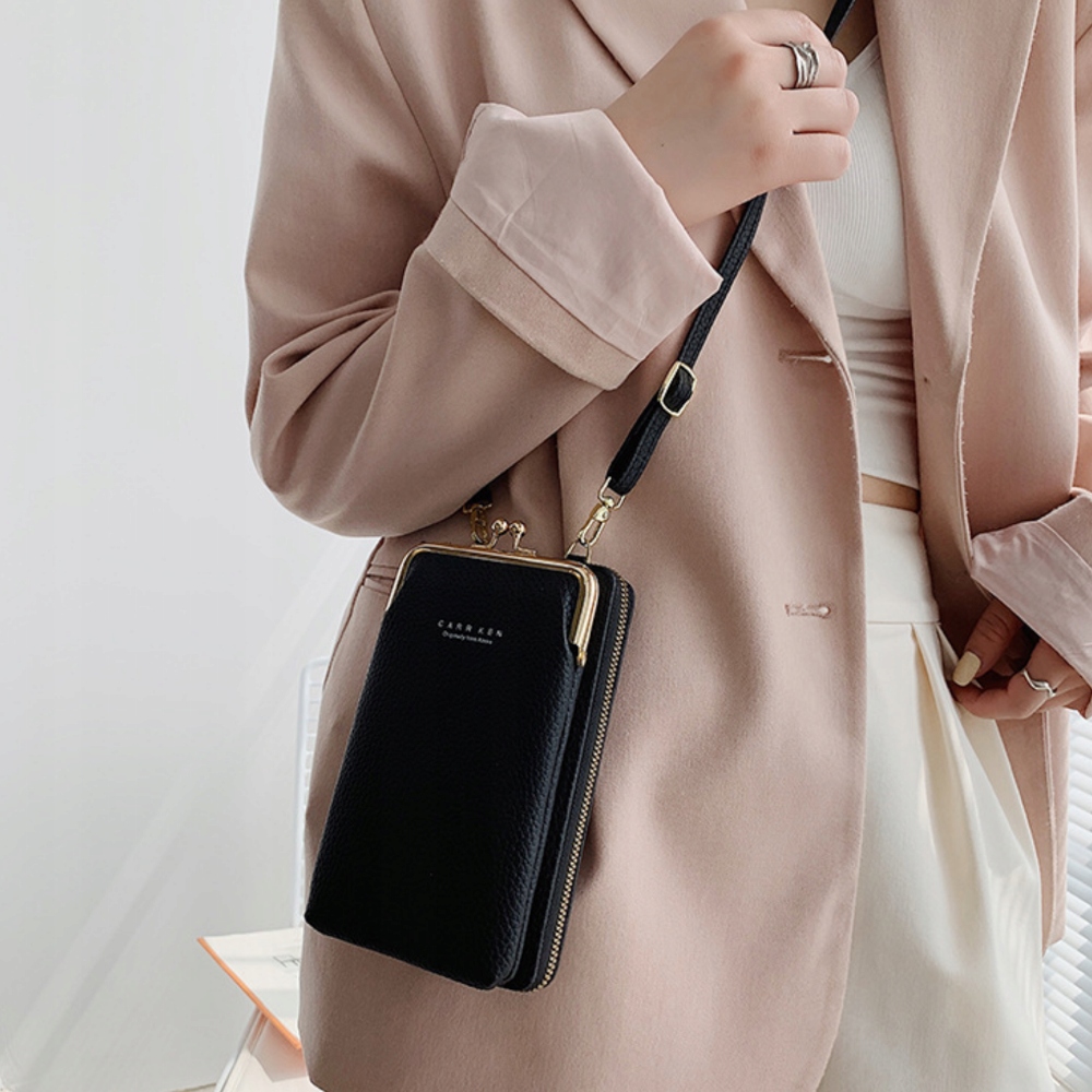 MINI TOREBKA DAMSKA PORTFEL NA TELEFON KOPERTÓWKA CZARNA LISTONOSZKA ETUI Model P322