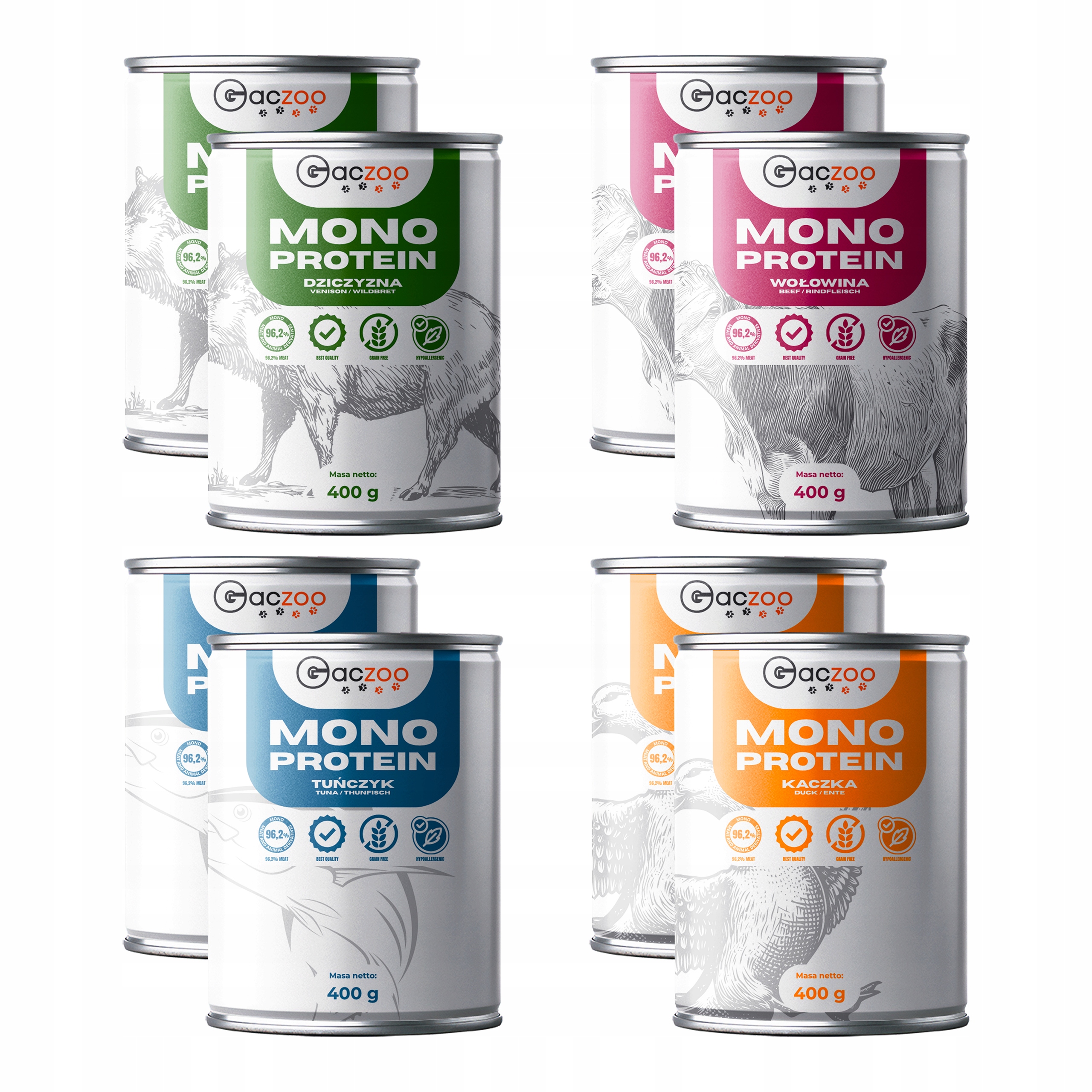 Levně Gaczoo Mono Protein monoproteinové krmivo mokré pro psa mix chutí 8 x 400 g