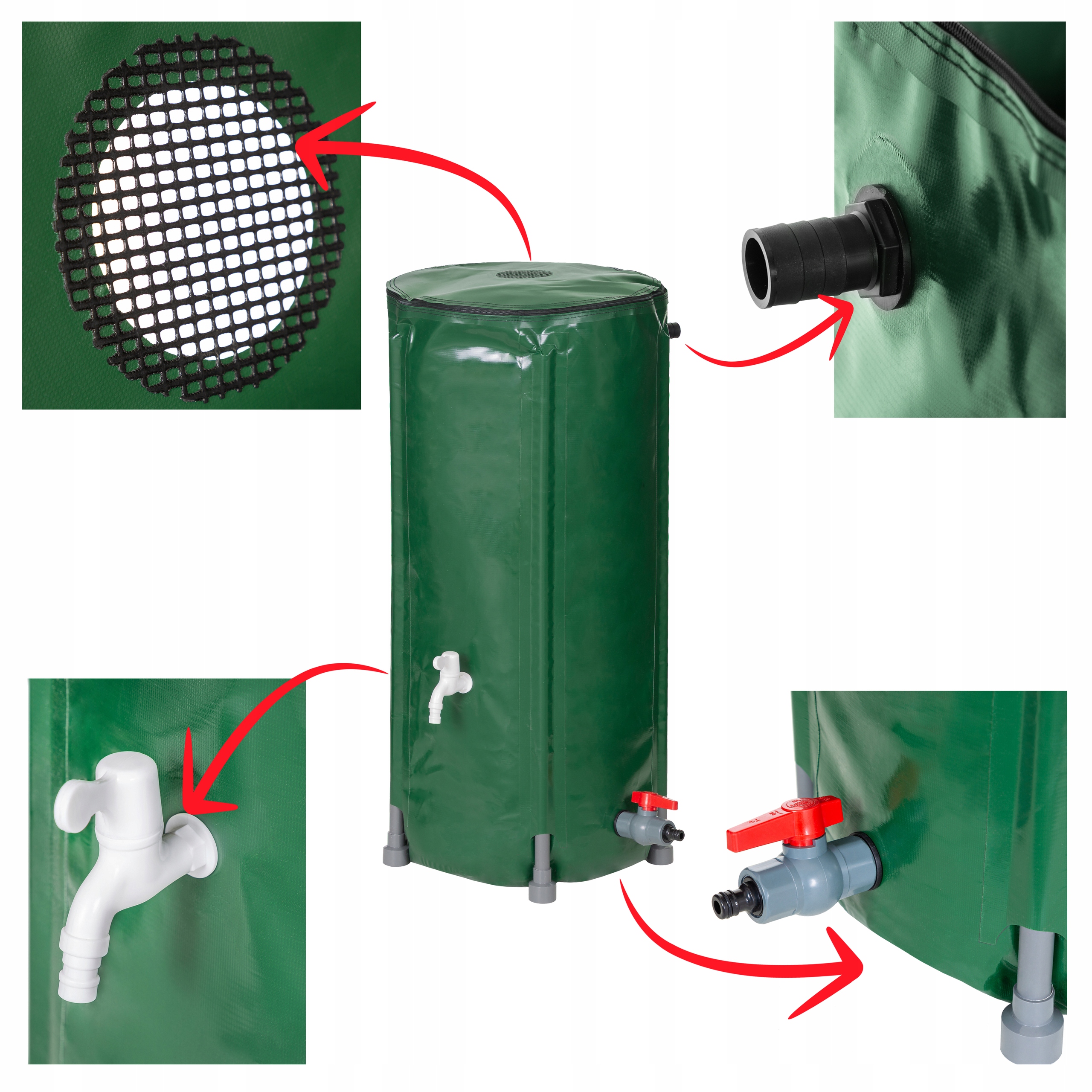 Skládací nádrž na dešťovou vodu s kohoutkem, nádoba na dešťovou vodu