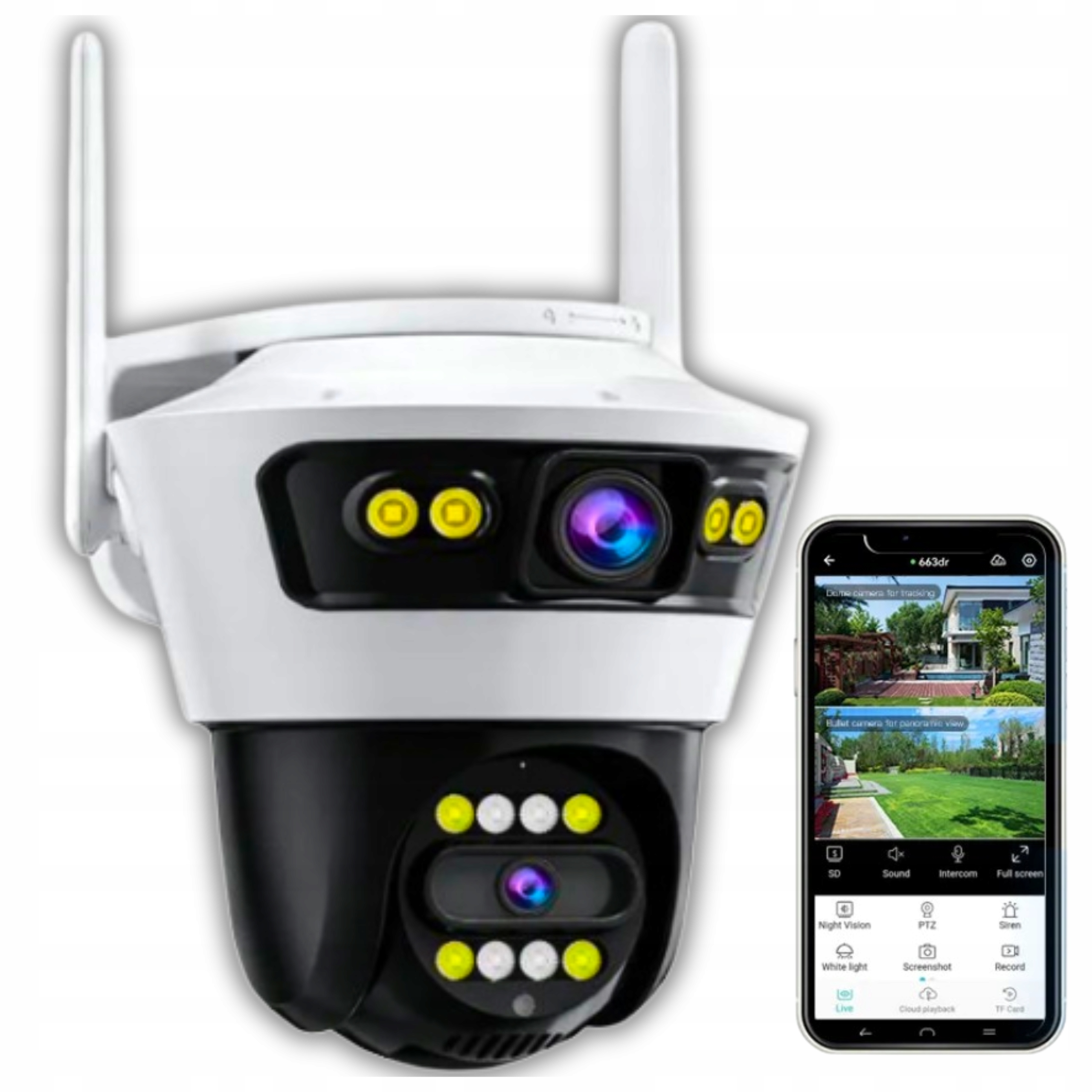 KAMERA MONITORING ZEWNĘTRZNA IP WIFI MIKROFON ROZMOWA ALARM DETEKCJA RUCH